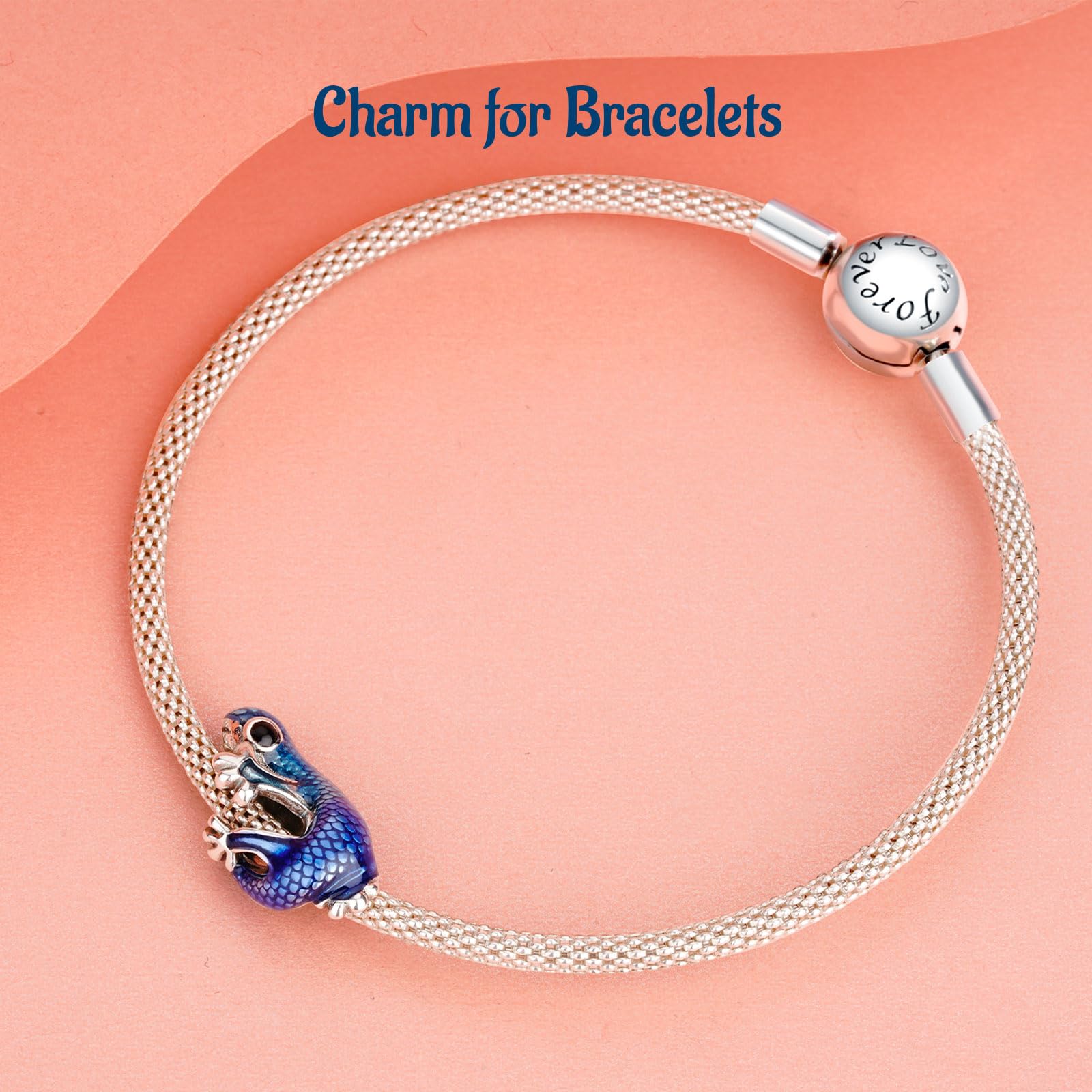 Gecko Bleu Charms pour Bracelets Pandora Argent Sterling Océan Perle Charme Anniversaire Noël Bijoux Cadeaux pour Femme Fille Enfant