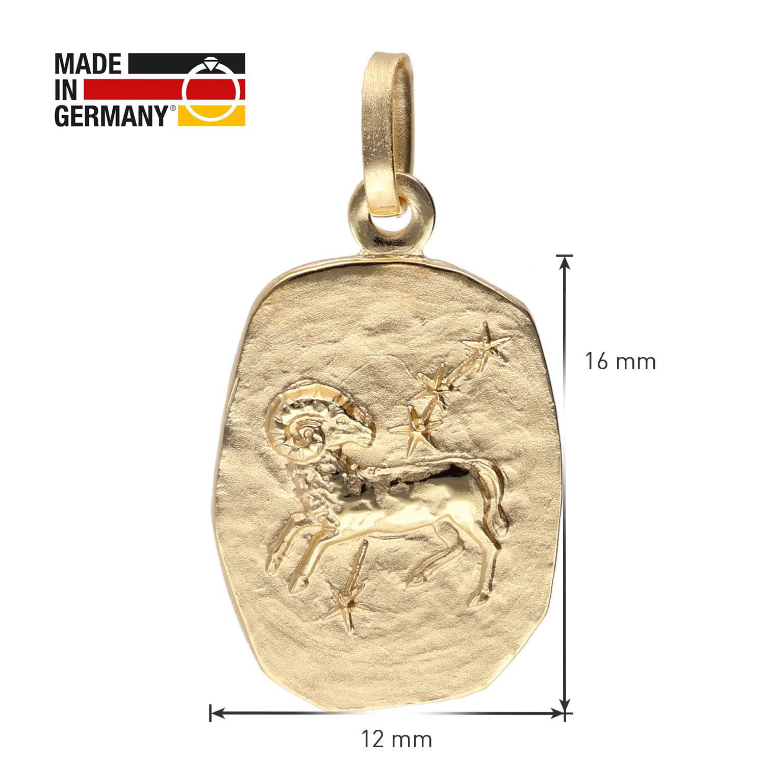 trendor Widder Sternzeichen Gold 333 / 8K mit vergoldeter Silberkette | Tierkreiszeichen Anhänger für Damen oder Herren, zeitloser Halsschmuck