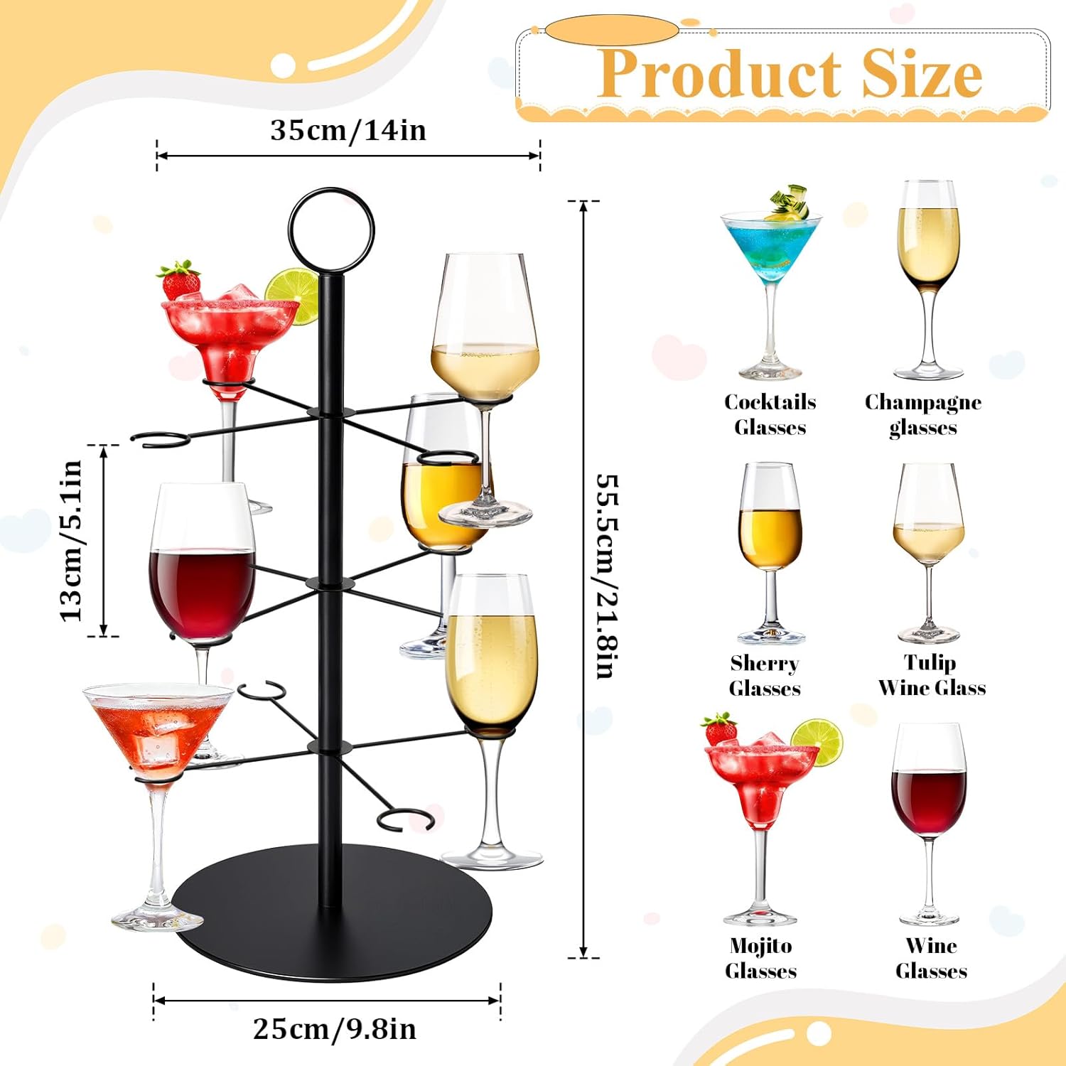 3 Tier 12 Holders Metal Drink Tower, Cocktail Tree Stand for Parties, Wine Glass Holder Stand for Bar Champagne Tower Martinis Stands Mimosa Towers