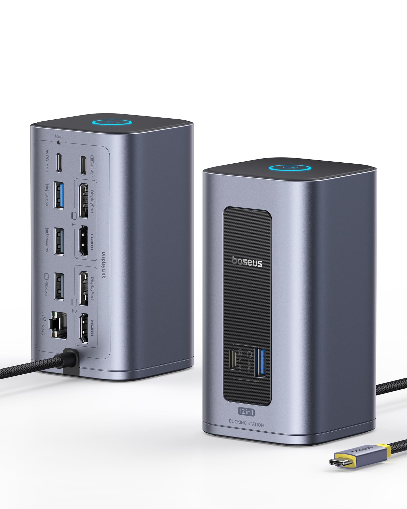 [Driver Displaylink Richiesto] Baseus Docking Station USB-C, Nomos Air Mac 12 in 1, 2 Monitor, 2K HDMI o DP, porte USB 10 Gbps, 100W PD, Ethernet, Compatibile con macOS (senza alimentatore)