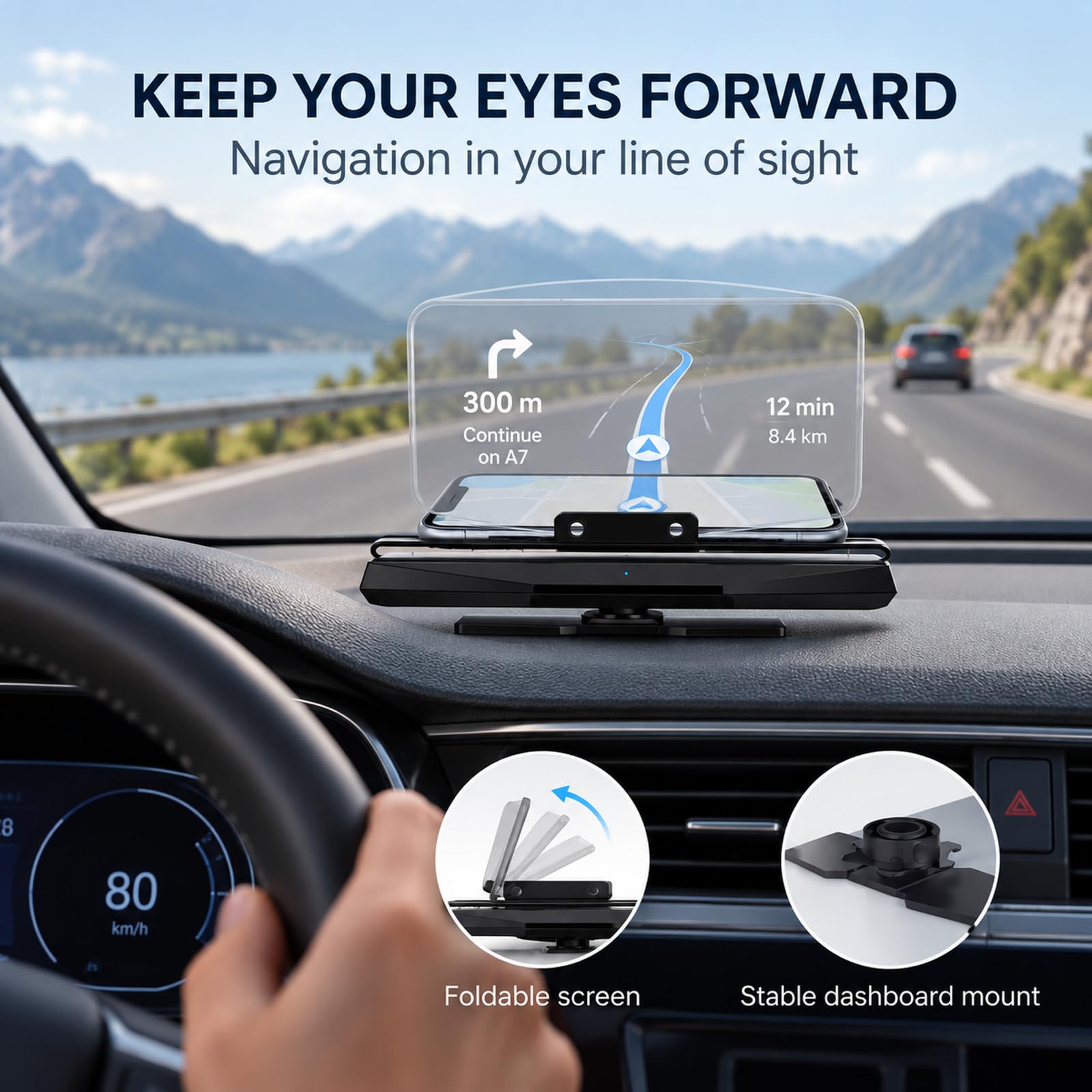 HUD Head-Up Display bezprzewodowy uchwyt na telefon nawigacja samochodowa wyświetlacz odblaskowy o wysokiej rozdzielczości składany uchwyt nawigacyjny do telefonu samochodowego z prostą konstrukcją