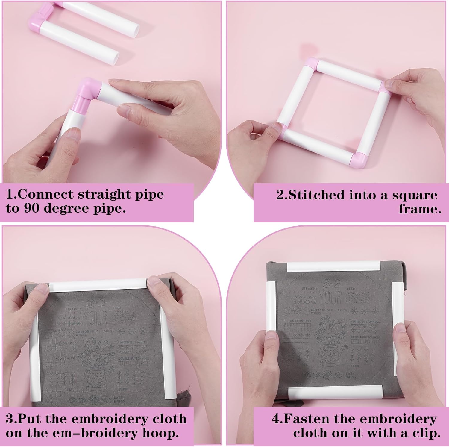 3 Pack Square Embroidery Hoops, Plastic Cross-Stitch Hoops, Plastic Clip Frame for Embroidery, Embroidery Quilting Frames (6x6, 8x8, 11x11)
