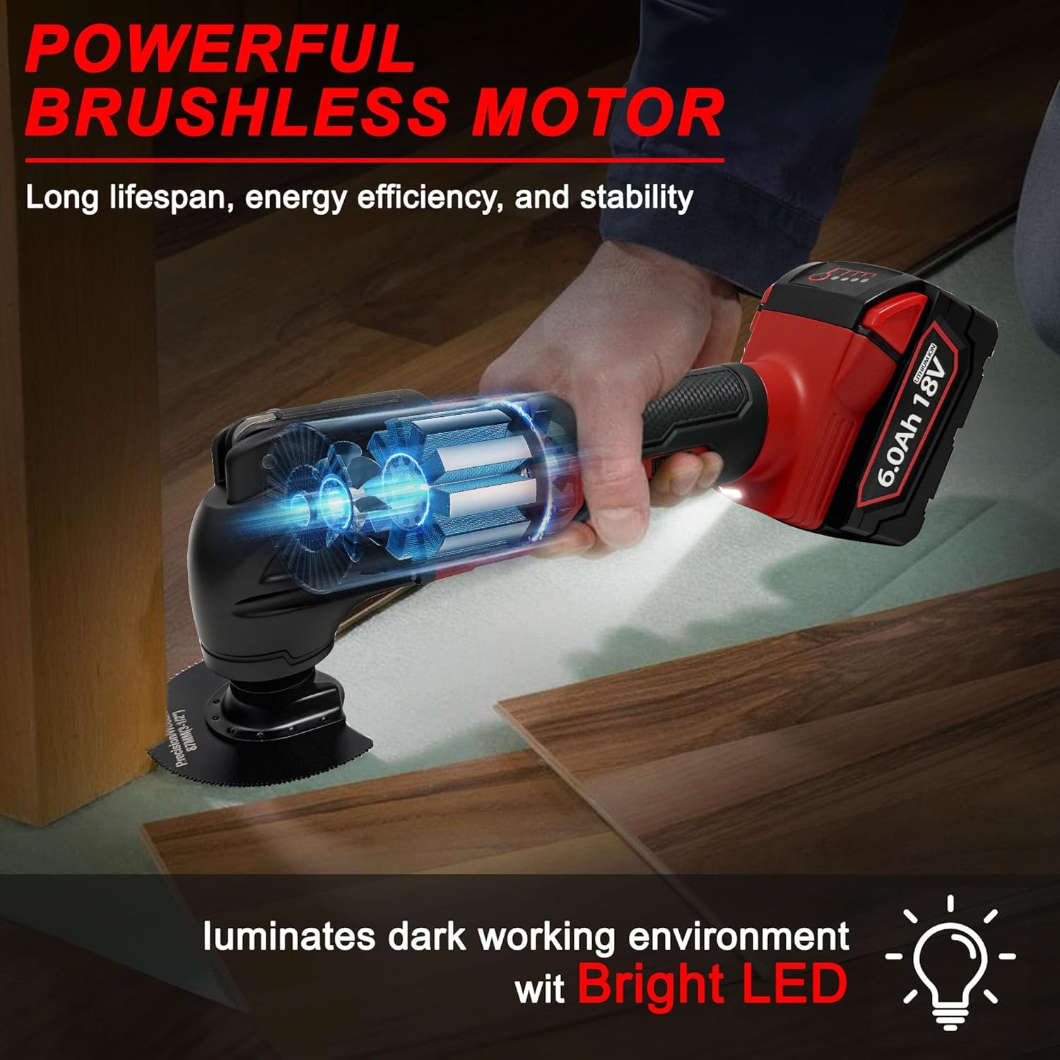 Multiherramientas oscilantes para batería Milwaukee de 18 V, multiherramienta inalámbrica con 6 velocidades variables de 8.500-21.000 RPM, 23 herramientas oscilantes de lijado y corte (solo