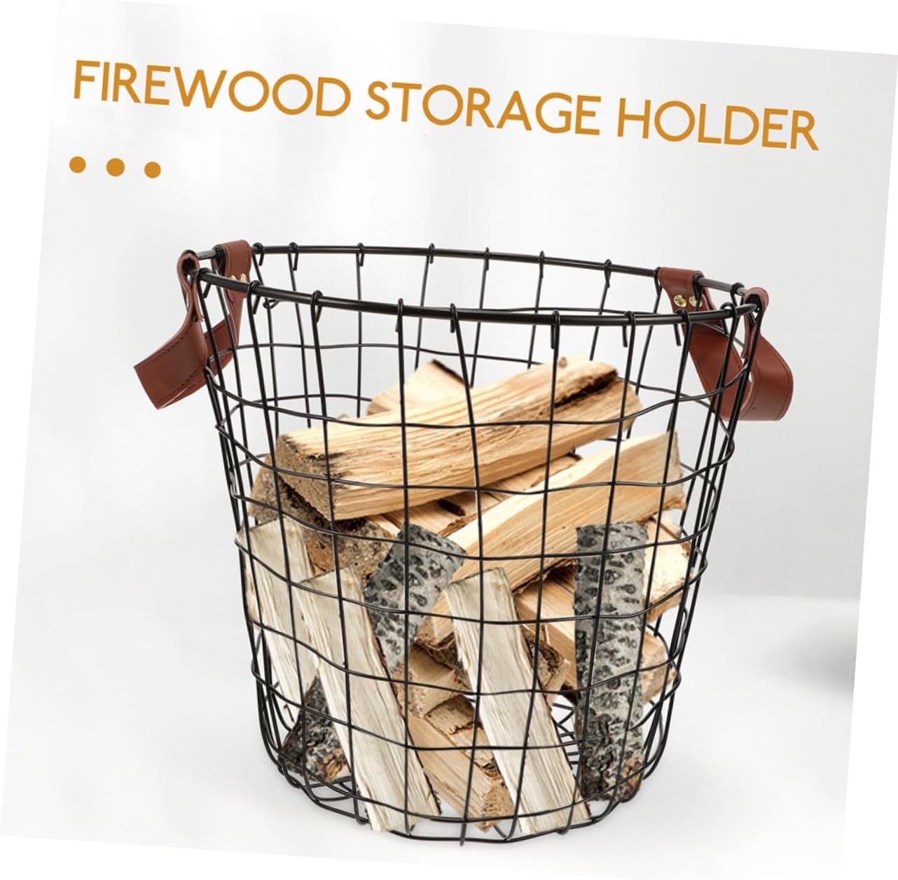 2pcs Large Round Wrought Iron Firewood Basket Decorative Storage Handle Metal Log Holder for Firewood Carrier Organizer