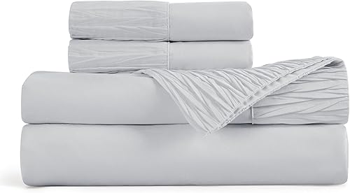 Miniatura 7 de Bedsure - Juego de sábanas para cama de tamaño California King, de color gris claro, suave juego de sábanas que incluye fundas de almohada, 4