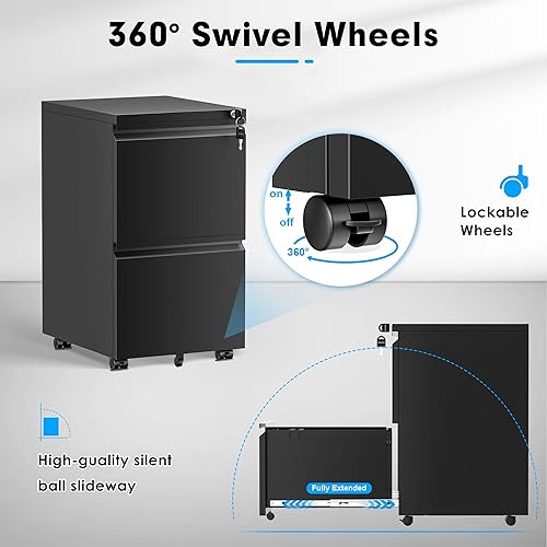 Miniatura 6 de Pataku Archivador de 2 cajones, archivadores pequeños con cerradura, archivador de metal con 2 cajones, archivadores para oficina en casa, tamaño