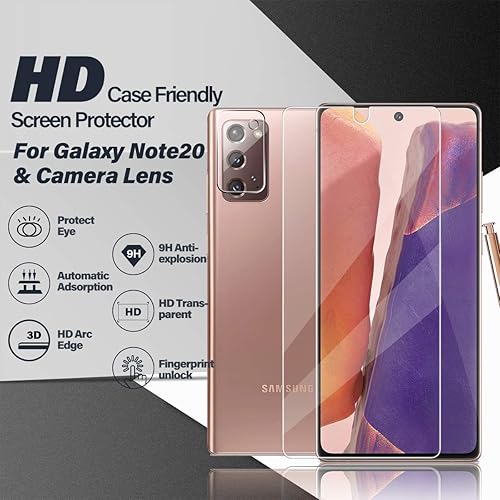 Miniatura 2 de Protector de pantalla de vidrio templado para Galaxy Note 20 + protector de lente de cámara [2 + 2 unidades] [huellas dactilares compatibles]