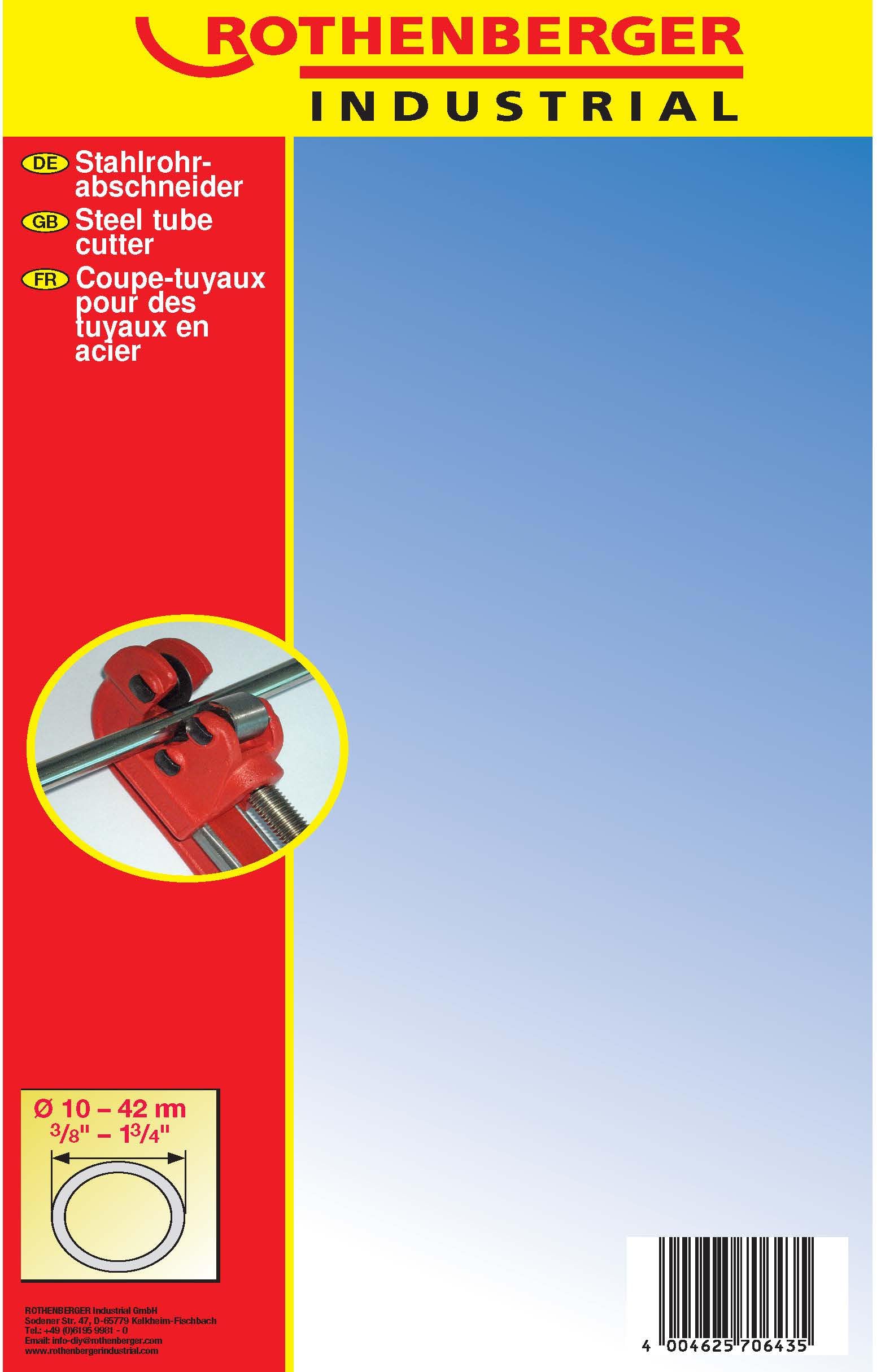 ROTHENBERGER Industrial Tube en acier – Coupe-tube | Coupe-tube en acier | Coupe-tube pour couper précisément des tubes en acier - Ø 10 mm - 42 mm (1/8" - 1 1/4") 070643E