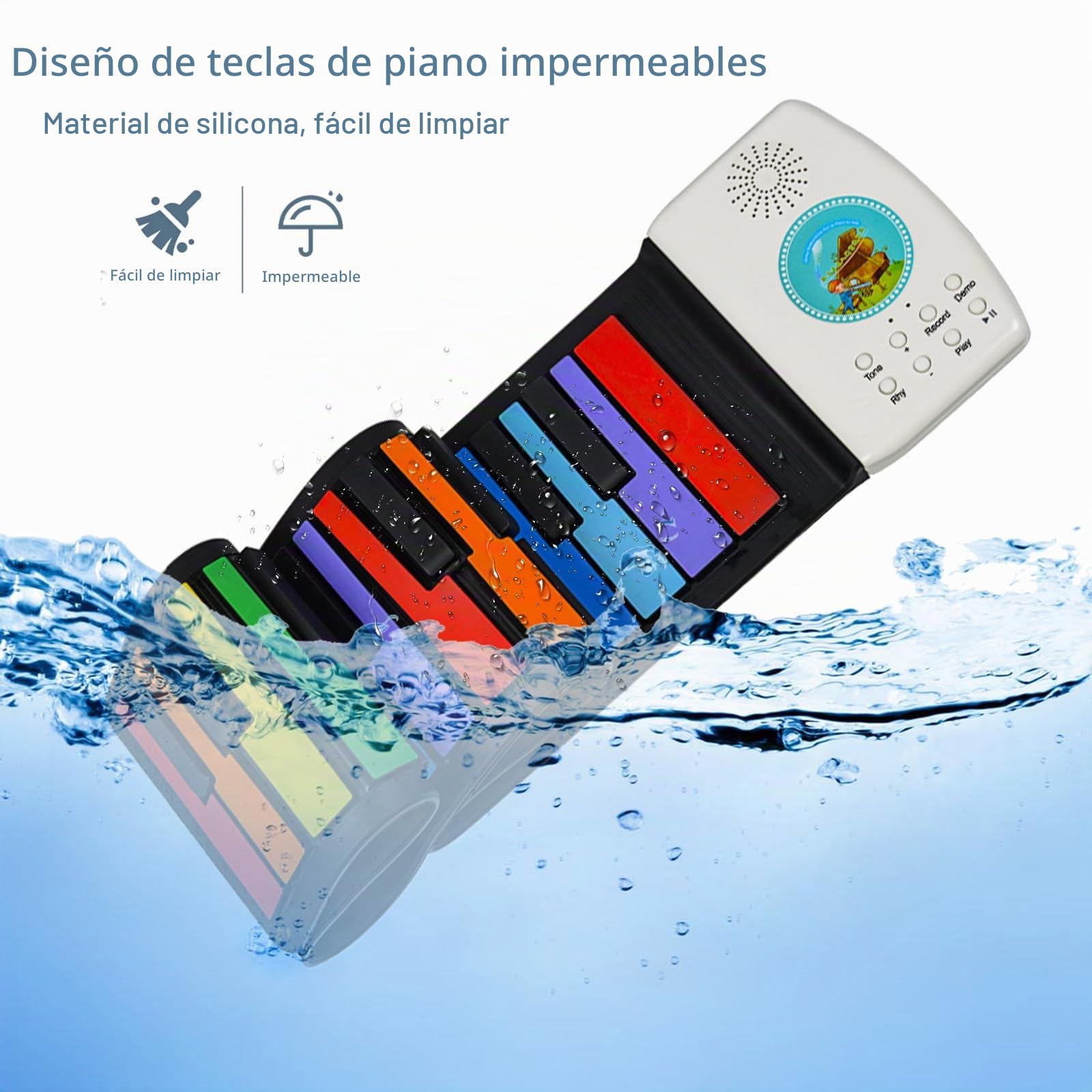 Piano de Silicona Enrollable y Portátil - 47 Teclas, 14 Canciones de Demostración Para Principiantes y Profesionales