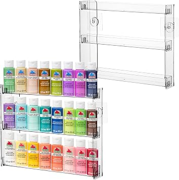 Rainmae 2Pack 3 Tier Paint Storage Display Rack for Apple Barrel Acrylic Paint, Clear Paint Rack, Acrylic Craft Paint Storage Organizer, Miniature Holder for 2oz Bottle, Nail Polish Organizer, Badges
