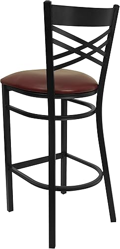 Miniatura 5 de Flash Furniture HERCULES Series Black ''X'' Back Metal Restaurant Barstool Asiento de vinilo borgoña