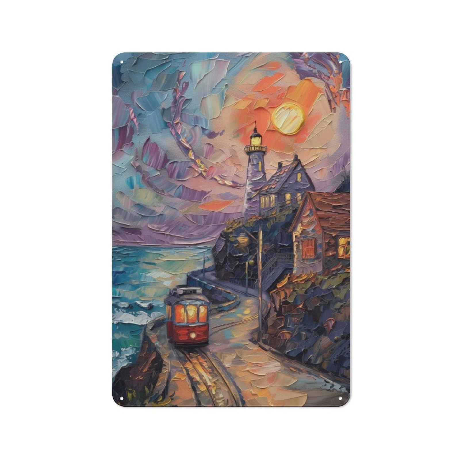 Junmoney Seaside Town Vintage Tin Sign 30X20cm With For Guest Room Or Hallway, Suited To Wall Displays In Guest Rooms And Hallways