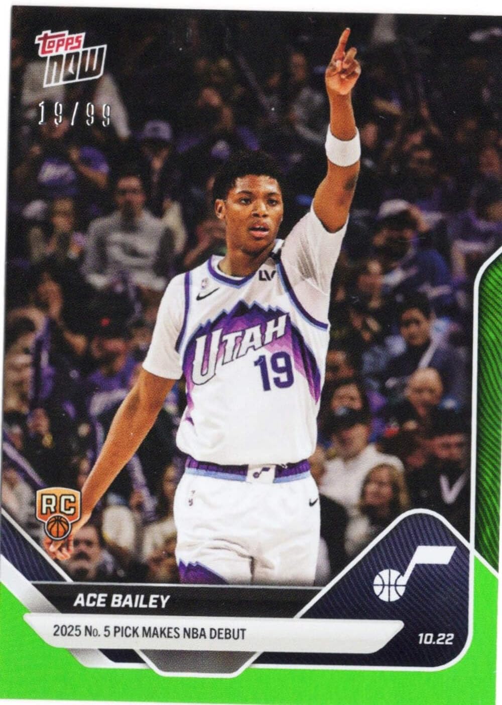 2025 Topps Now Ace Bailey #9 Green Foil /99 Utah Jazz Rookie RC Basketball Card