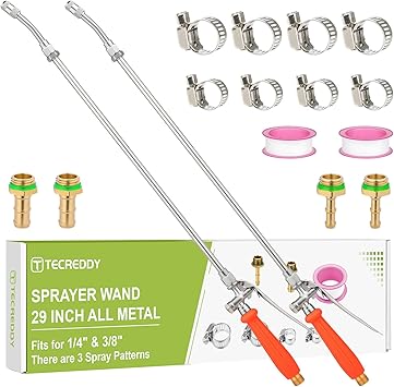 Sprayer Wand Replacement, 2 Pack 29 Inch All Metal Pump Spray Wand Replacement for Tank Sprayer with Stainless Steel Tubes, 1/4" 3/8" Brass Barbs Joint Parts for Weed Lawn Plants Careing