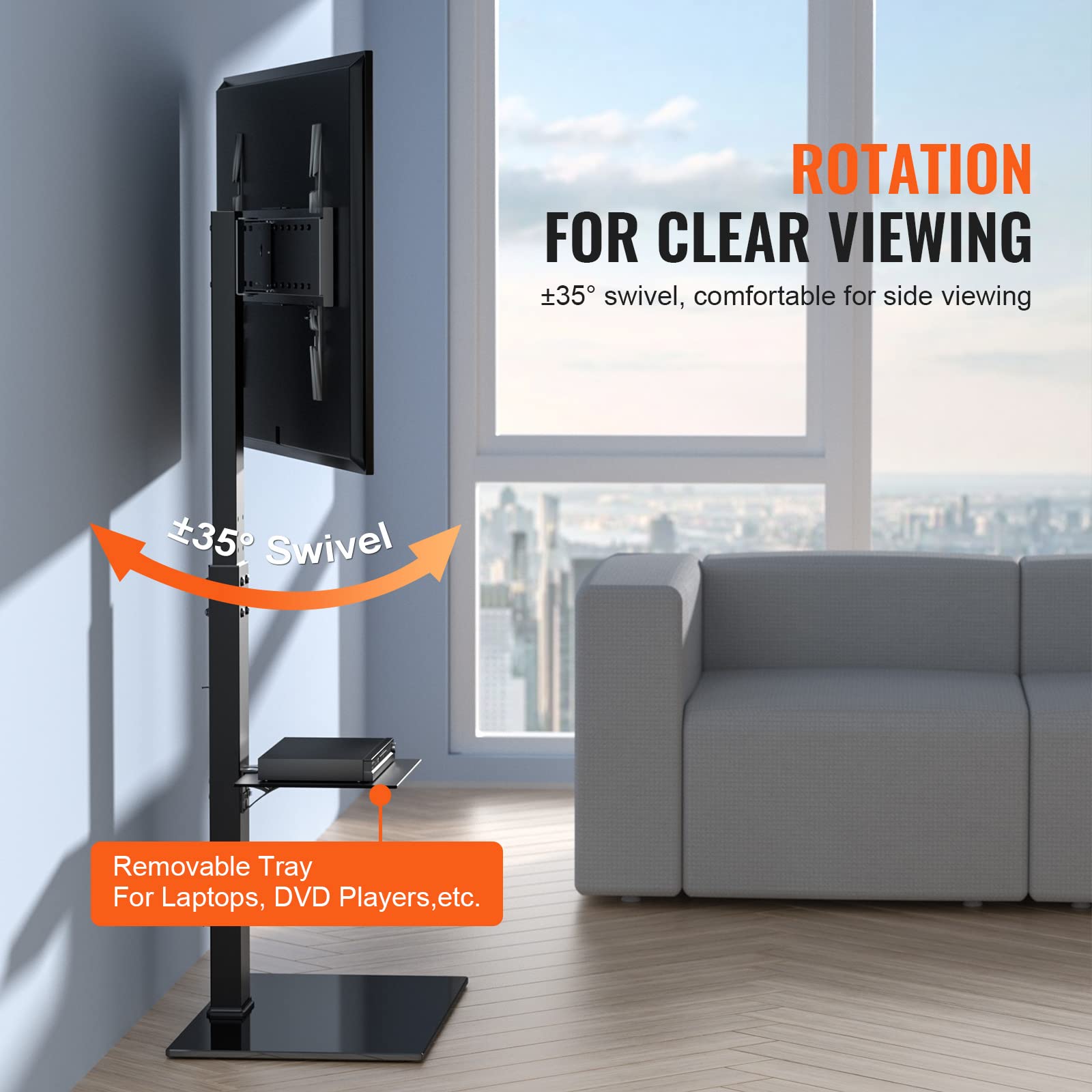 VEVOR Support TV Pivotant 81,3-216 cm, Pied Réglable en Hauteur, Charge 45 kg, VESA 400x800 mm