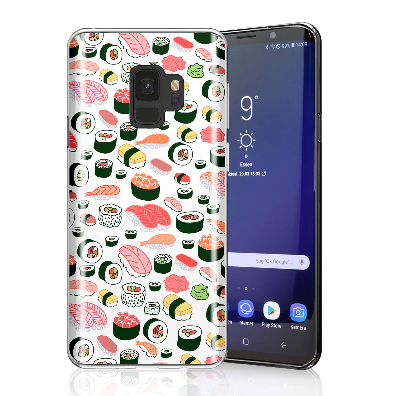 ZQ-LinkSushi Case for Galaxy S9, Raised Edges Scratch Resistant Lightweight Flexible Soft TPU Protective Cell Phone Cover for Samsung Galaxy S9 Seamless Sushi Sashimi Pattern