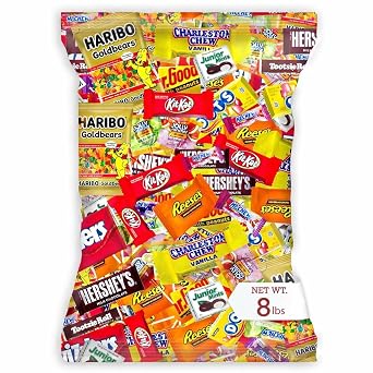 Individually Wrapped Mini Candy & Chocolate Mix - 8 lb Bulk Candy Assortment - Pinata Stuffer Candies Variety Pack, Office CandyBowl Treats - Sweet & Chocolatey Flavors - July 4th