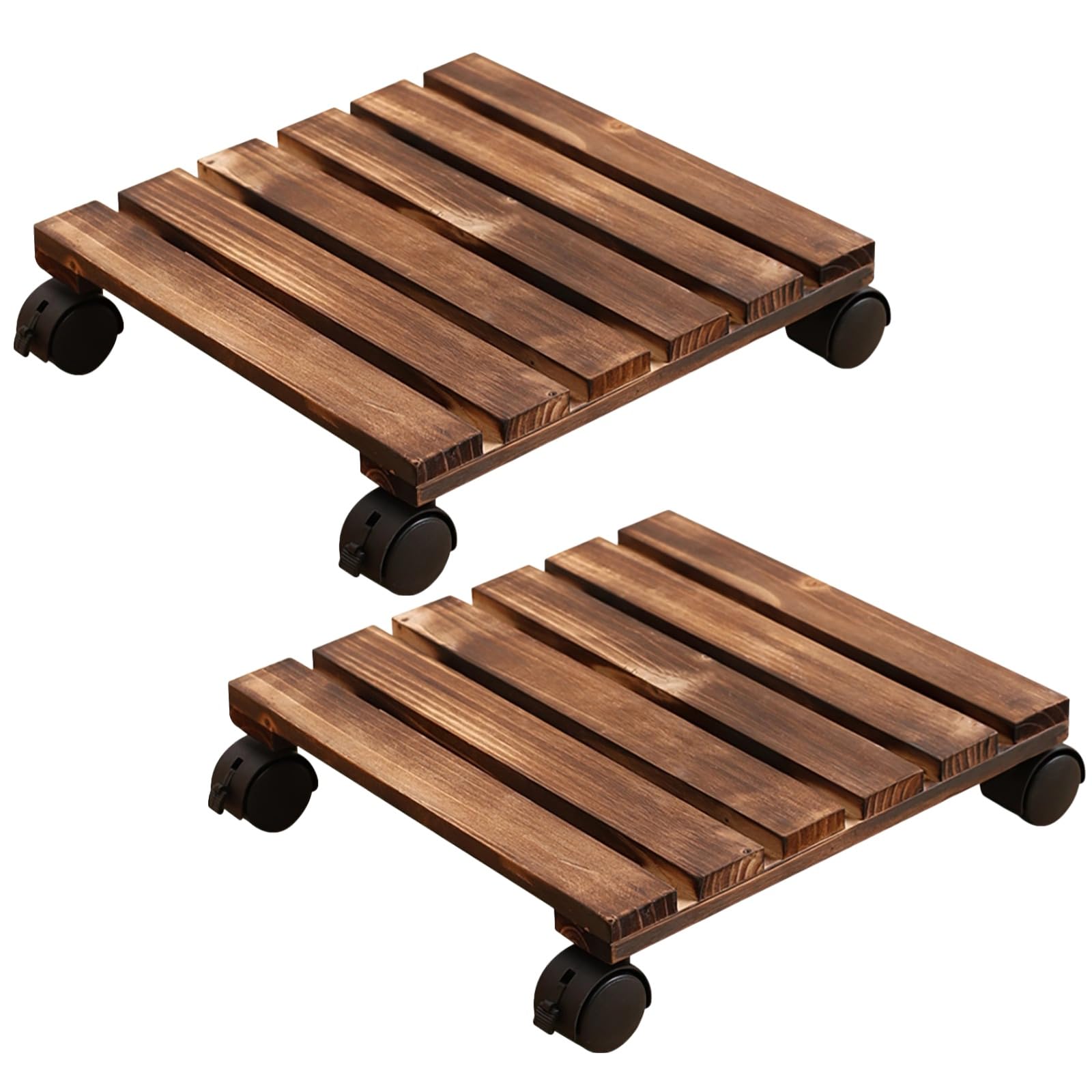 Lot de 2 chariots à plantes à roulettes, support carré en bois avec 4 roulettes pivotantes, socle mobile pour grands pots et bacs à fleurs, déplacement facile, maison et bureau, 11,8 x 11,8 x 2,8
