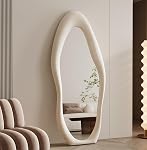 Full Length Mirror 63"x24", Irregular Wavy Mirror, Arched Floor Mirror, Wall Mirror Standing Hanging or Leaning Against Wall for Bedroom, Flannel Wrapped Wooden Frame Mirror (White)