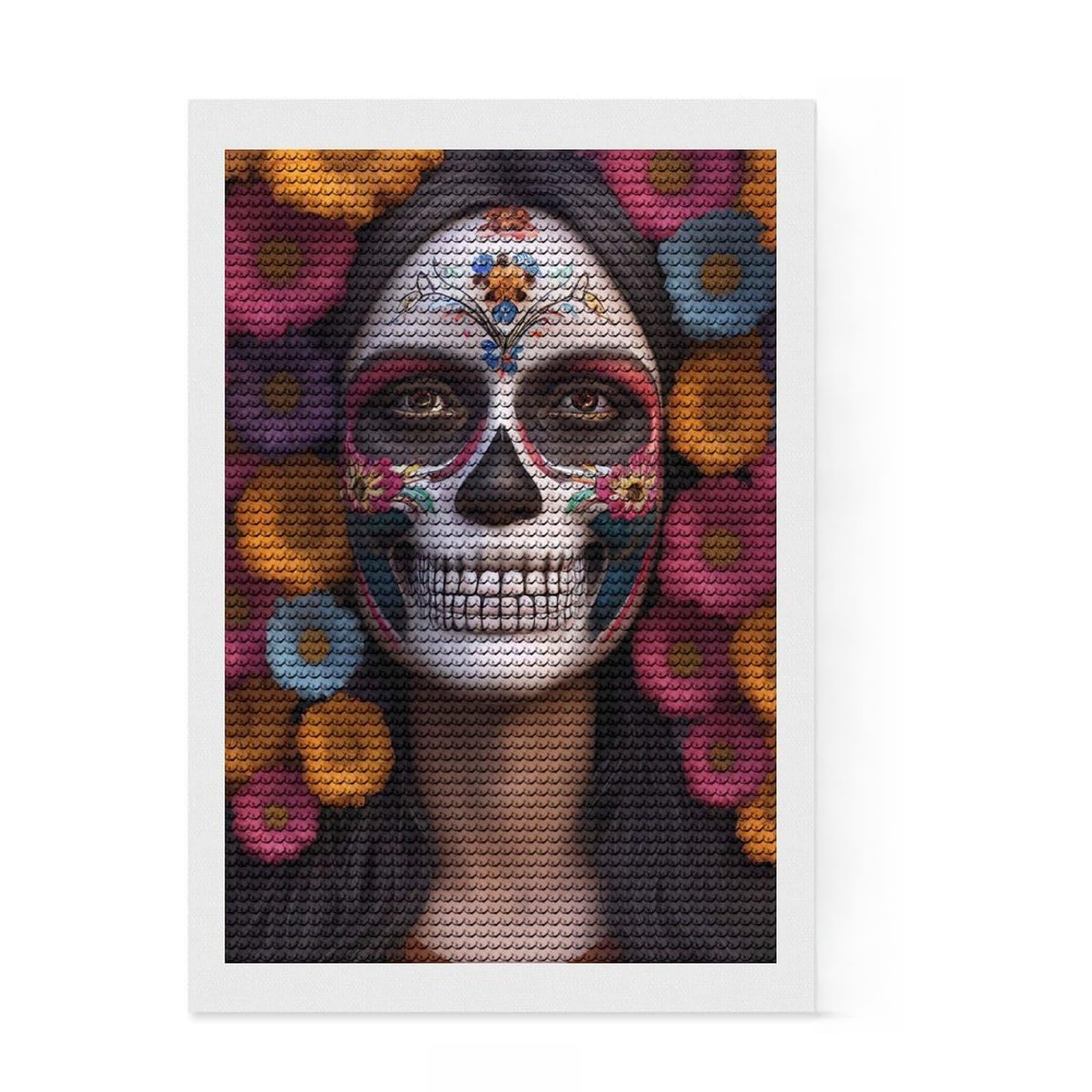 Junmoney Queen of Skulls Diamond Art Kit 8"x12", Office Decor, for Women, with Tool Kit, Gift Idea, Stress Relief Craft, Adhesive Canvas