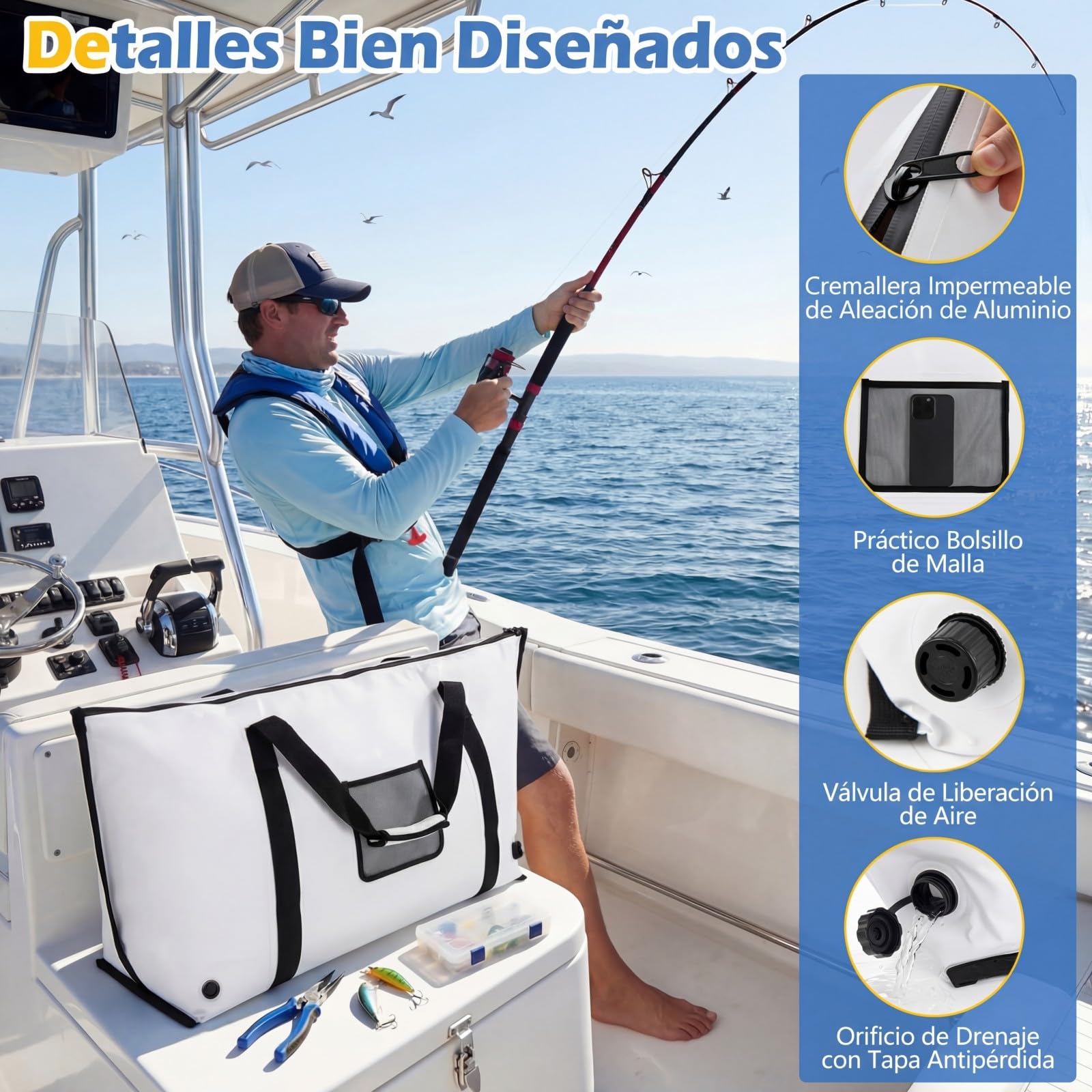 COSTWAY 122 cm Bolsa Isotérmica para Pescado, 80 L Nevera Portátil Impermeable y A prueba de Fugas que Mantiene el Hielo durante 24 Horas, Bolsa Térmica de PVC con Cremallera, Asa y Válvula de Drenaje