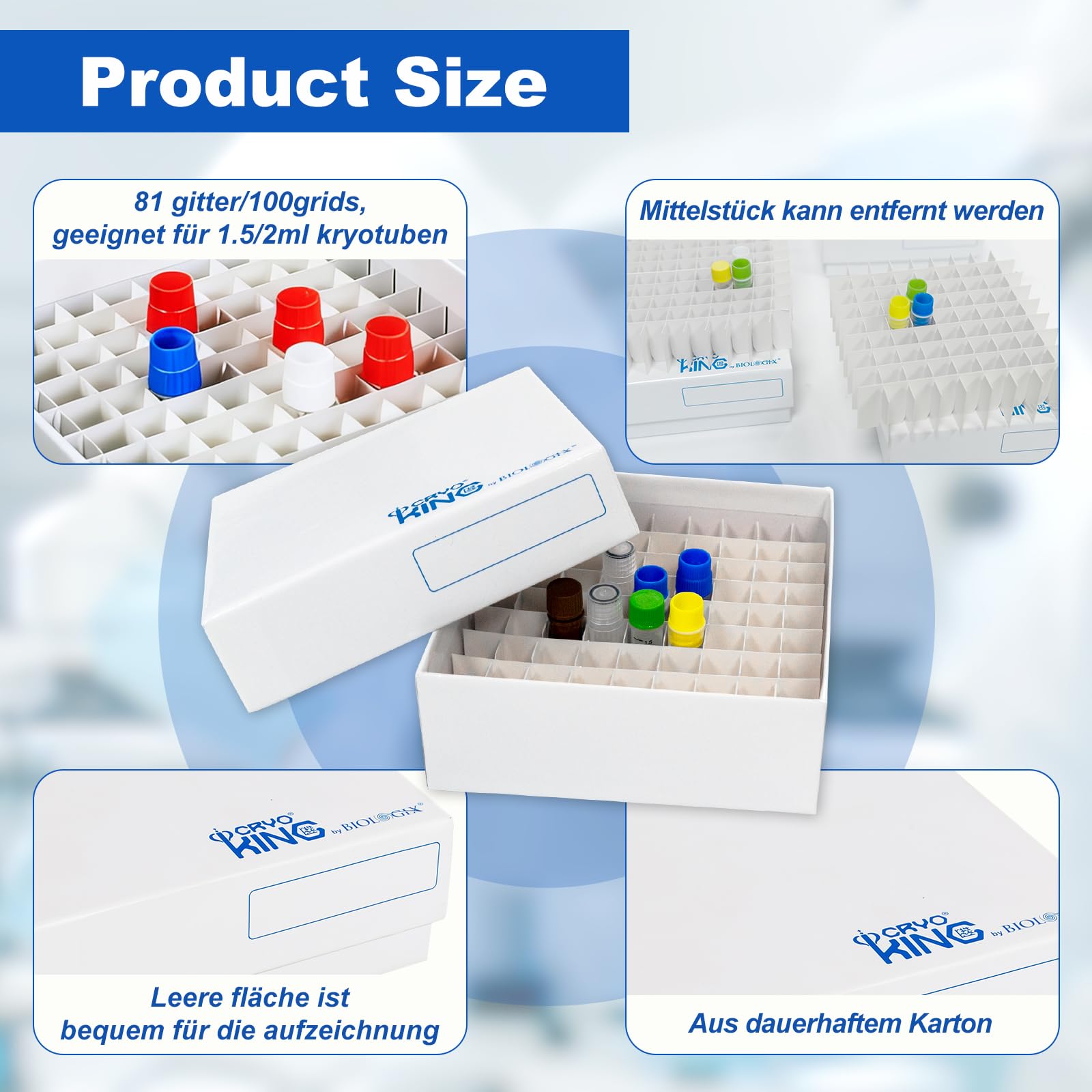 Lot de 5 boîtes cryogéniques en carton, conteneur pour tubes de microcentrifuge, stockage pour tubes de 1,5 à 2 ml et équipements cryogéniques, 81 grilles, 5 pouces, sans film