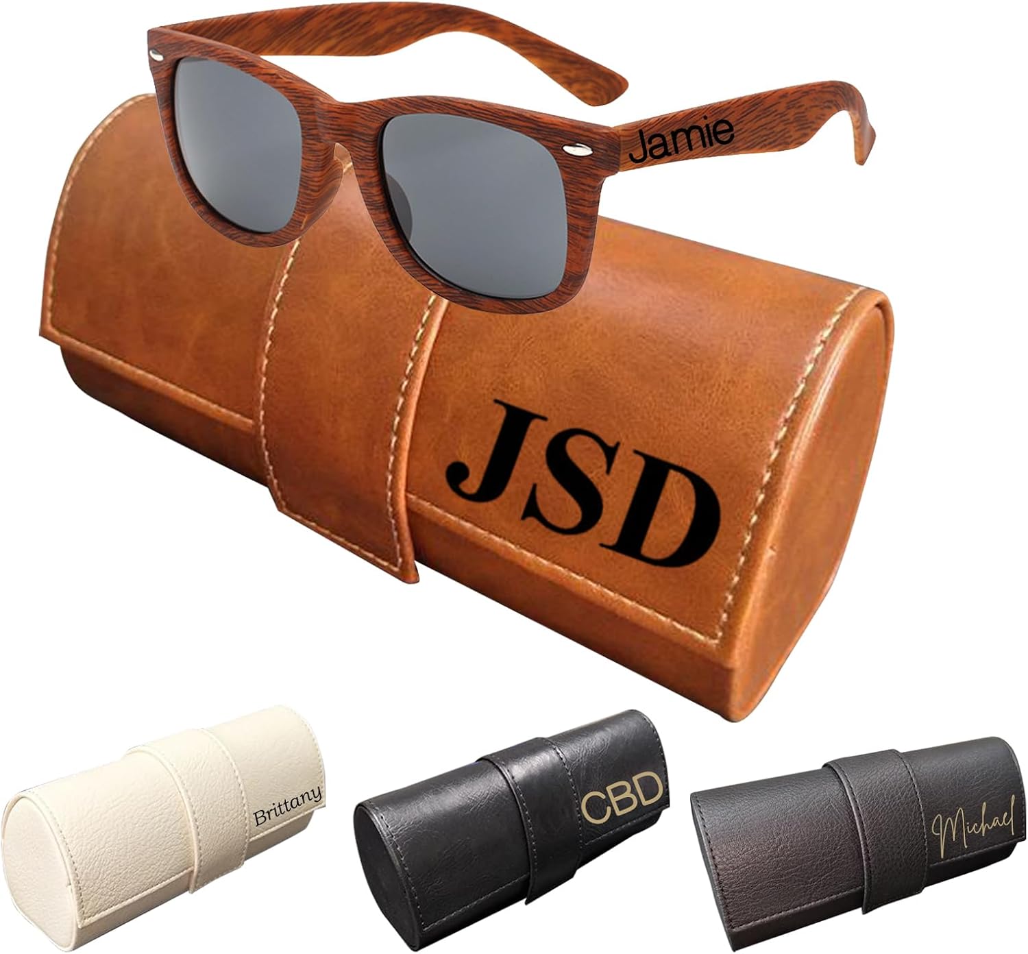 Personalized Wood Grain Sunglasses with Leather Box, Custom Name Sunglasses, PU leather Glasses Storage Box, Unisex Sunglasses, Handmade Best Man Gifts, Birthday gifts, Dad gifts, Grandpa gifts