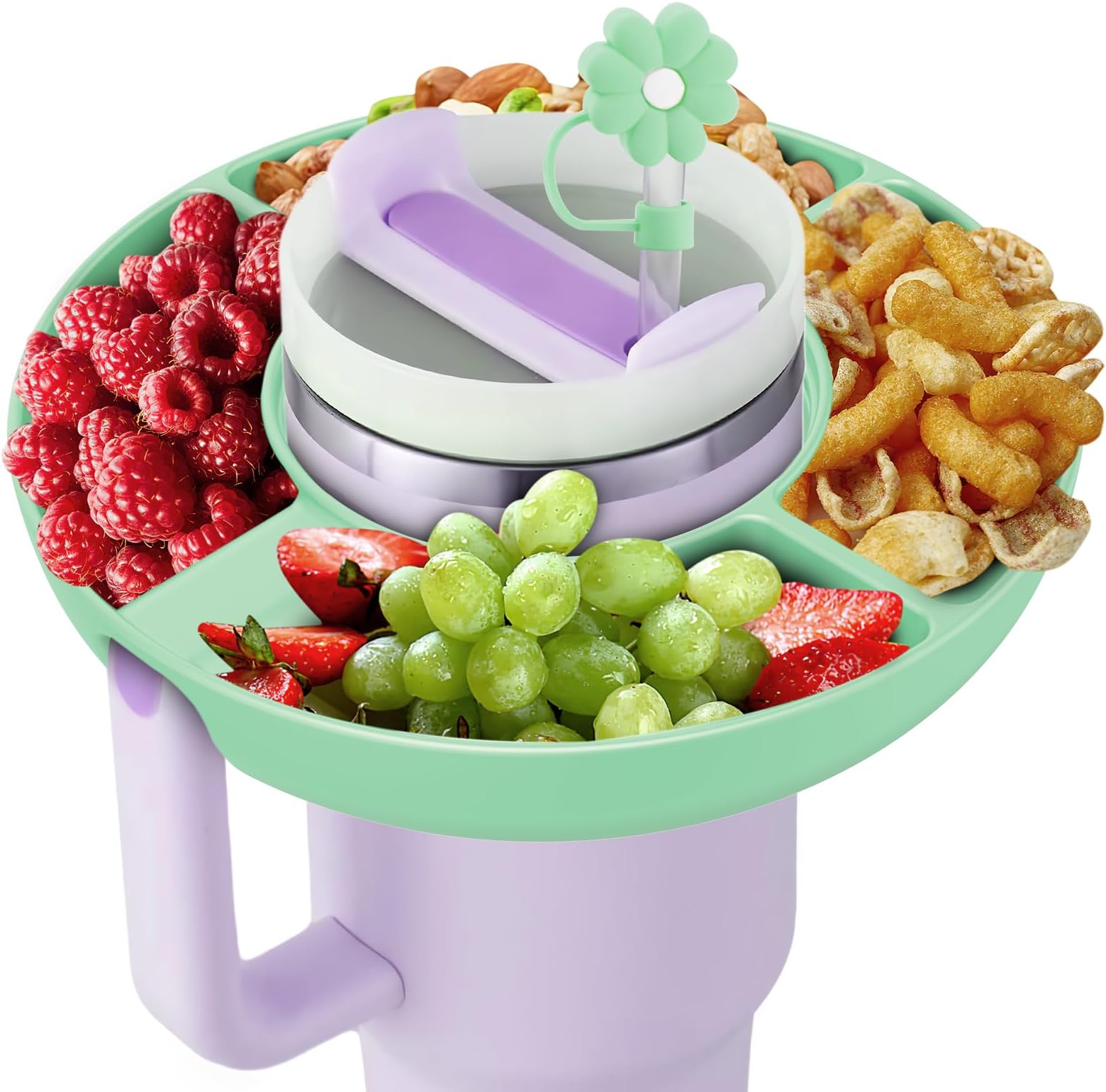 Snack Bowl for Stanley Cup 40 oz with Handle-Perfectly Compatible with Stanley Quencher H2.0 Tumbler 40 oz with Handle, Reusable Silicone Snack Tray, Stanley cup accessories (teal Snack Bowl)