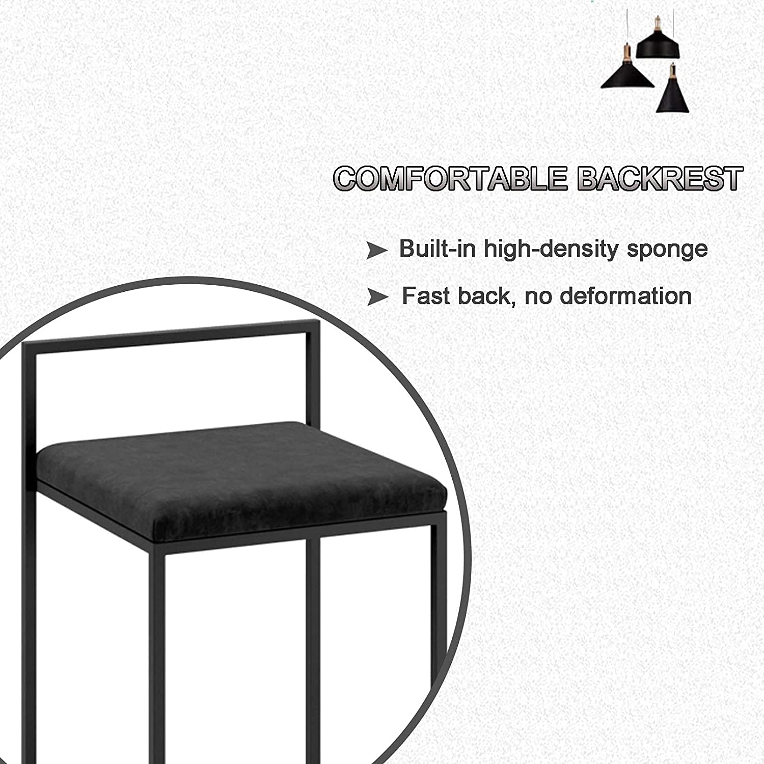 Juego de 2 taburetes de bar modernos de 65 cm/75 cm de altura, elegantes sillas de cocina con respaldo, diseño de 4 patas, color negro elegante, perfecto para el hogar y el bar