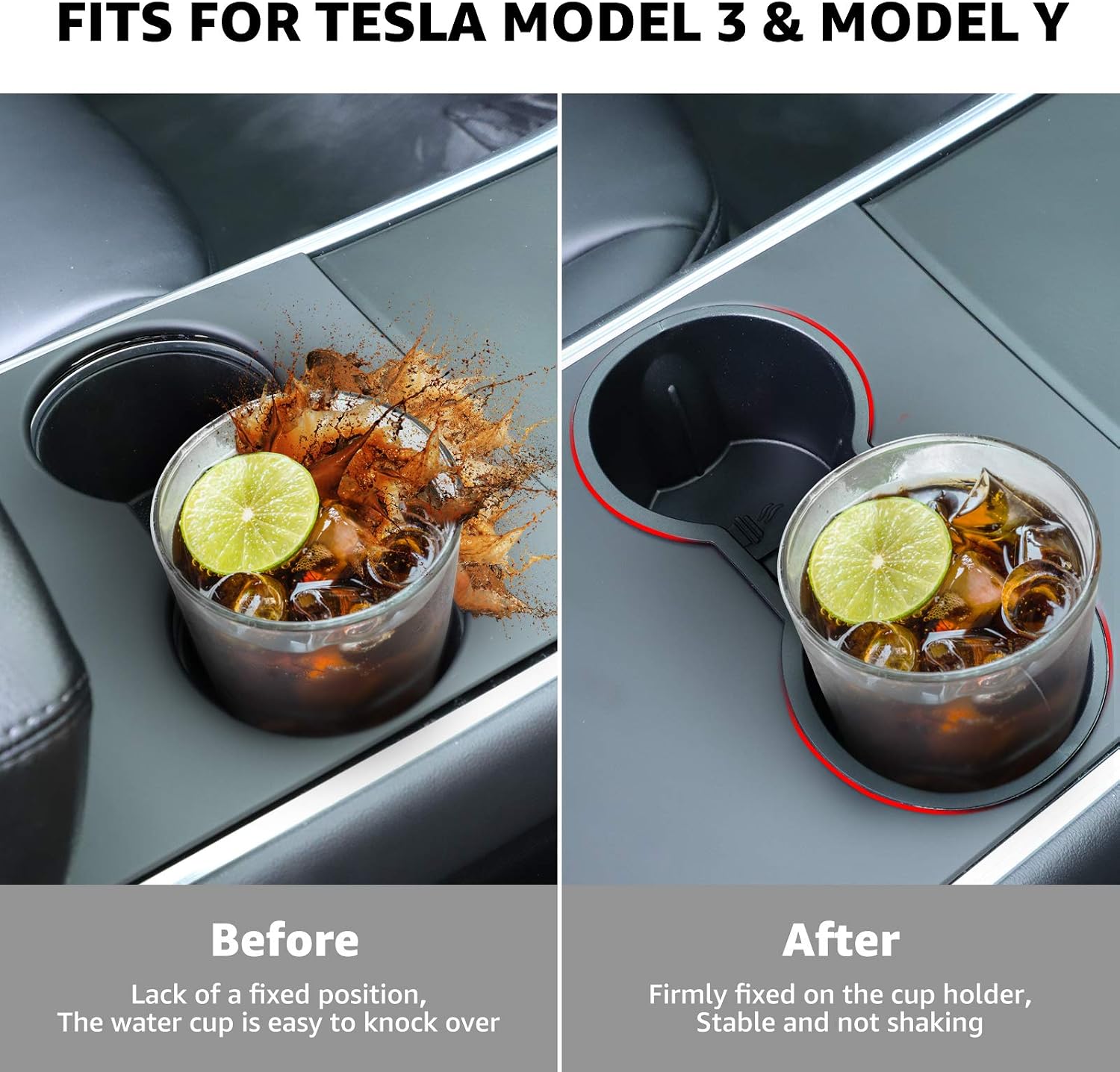 Motrobe Tesla Model Y Tesla Model 3 Center Console Cup Holder Inserts 2016-2020 Model 3 Model Y NOT FIT 2021 Model 3
