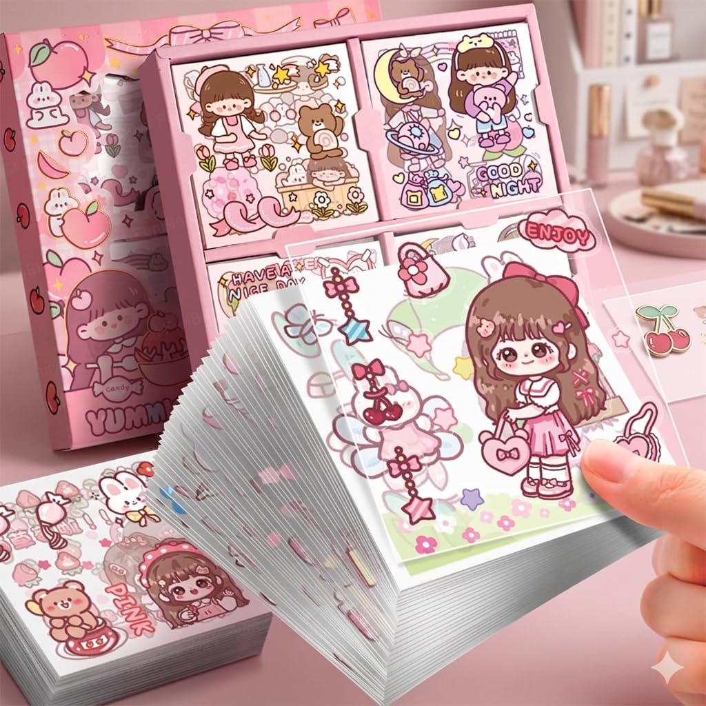 YBN 100 Sheets Kawaii Cartoon Sticker Set – Sweet Party Cute Washi & PET Waterproof Decorative Decals, Aesthetic Stationery for Scrapbooking, Journaling, Laptop 3D Stickkers & DIY Crafts-image-32