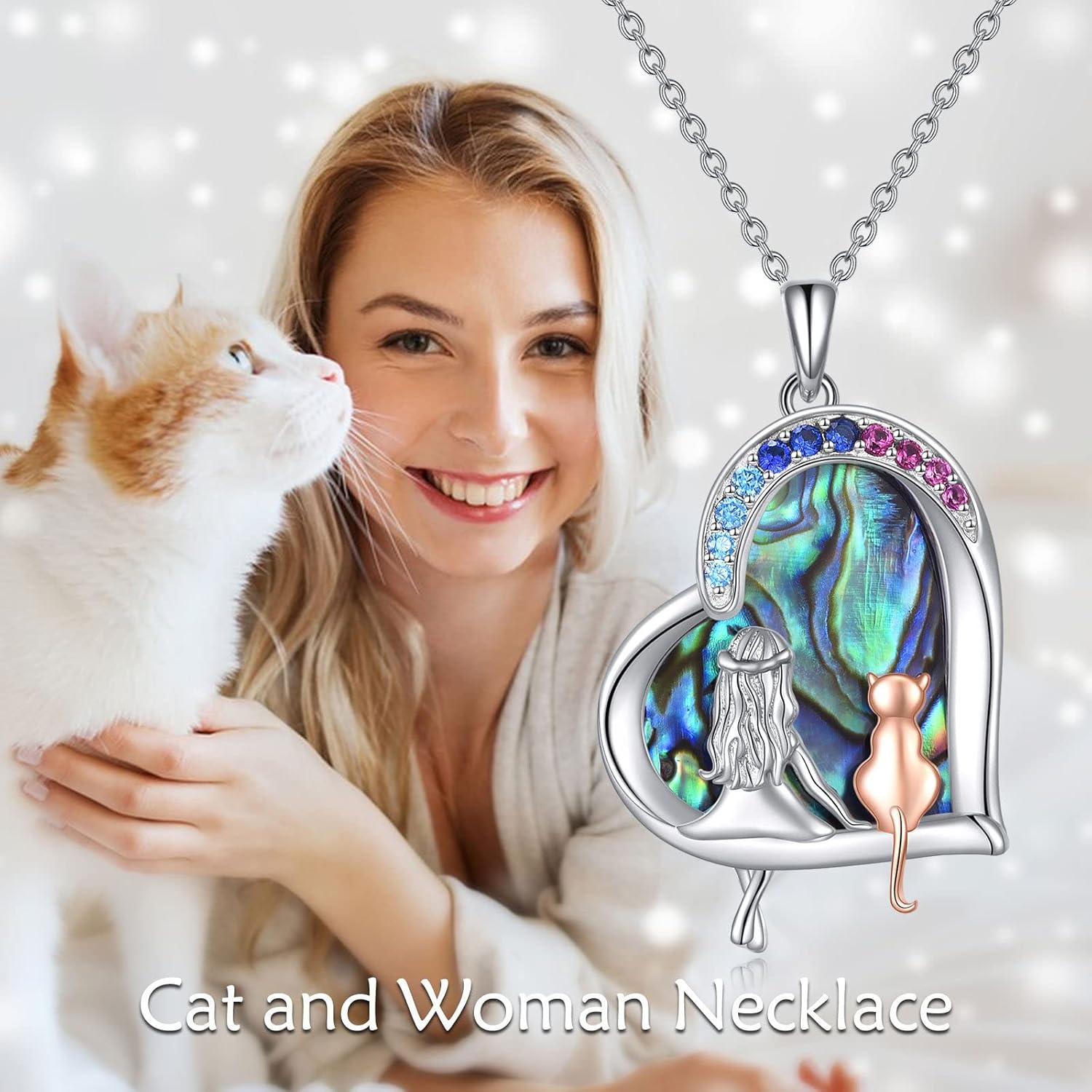 LUHE Cat Necklace Gifts 925 Sterling Silver Cat Heart Pendant Necklace Jewelry for Women Daughter - Image 6