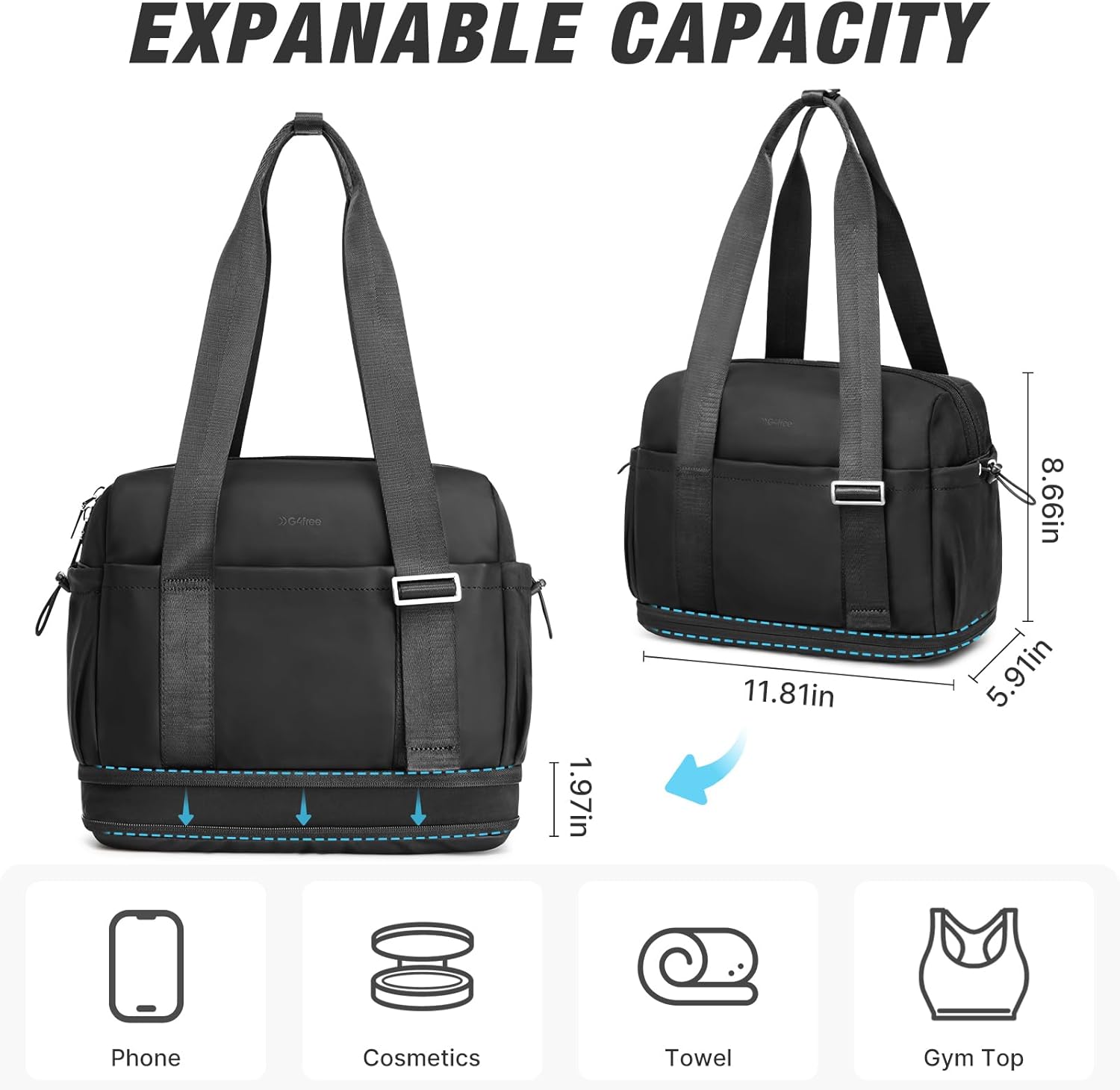 G4Free 10L Small Gym Bag, Lightweight Mini Duffle Bag with Wet Pocket for Women Men, Small Cute Duffel Bag for Workout Travel, Black - Image 5