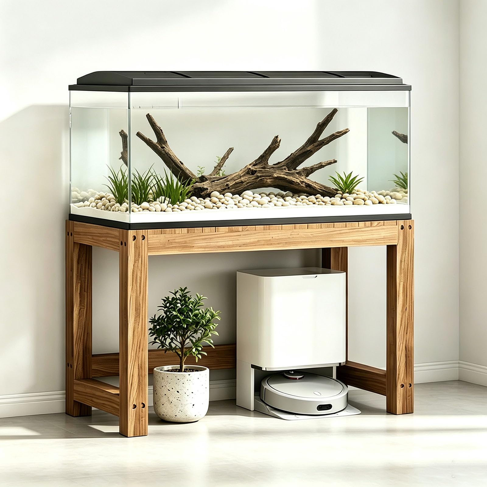 Soporte para Acuario de Madera Maciza, Base de Madera Resistente para Peceras, Estante de Almacenamiento Multifuncional, para Salón, Oficina, Recepción,A,60X35X50CM(23X13X19IN)