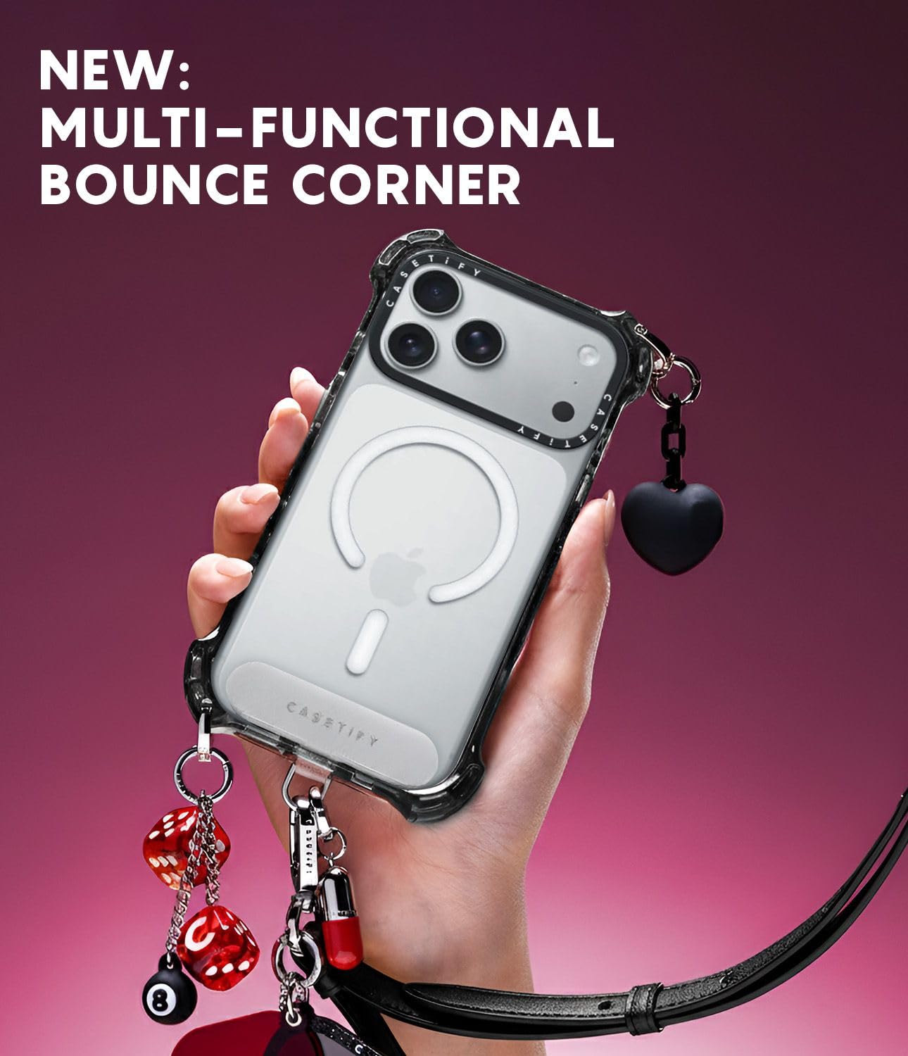 CASETiFY Funda para iPhone 17 - Bounce compatible con MagSafe | Protección contra caídas de grado militar 7X de 6,5 m | Margarita mística | Negro
