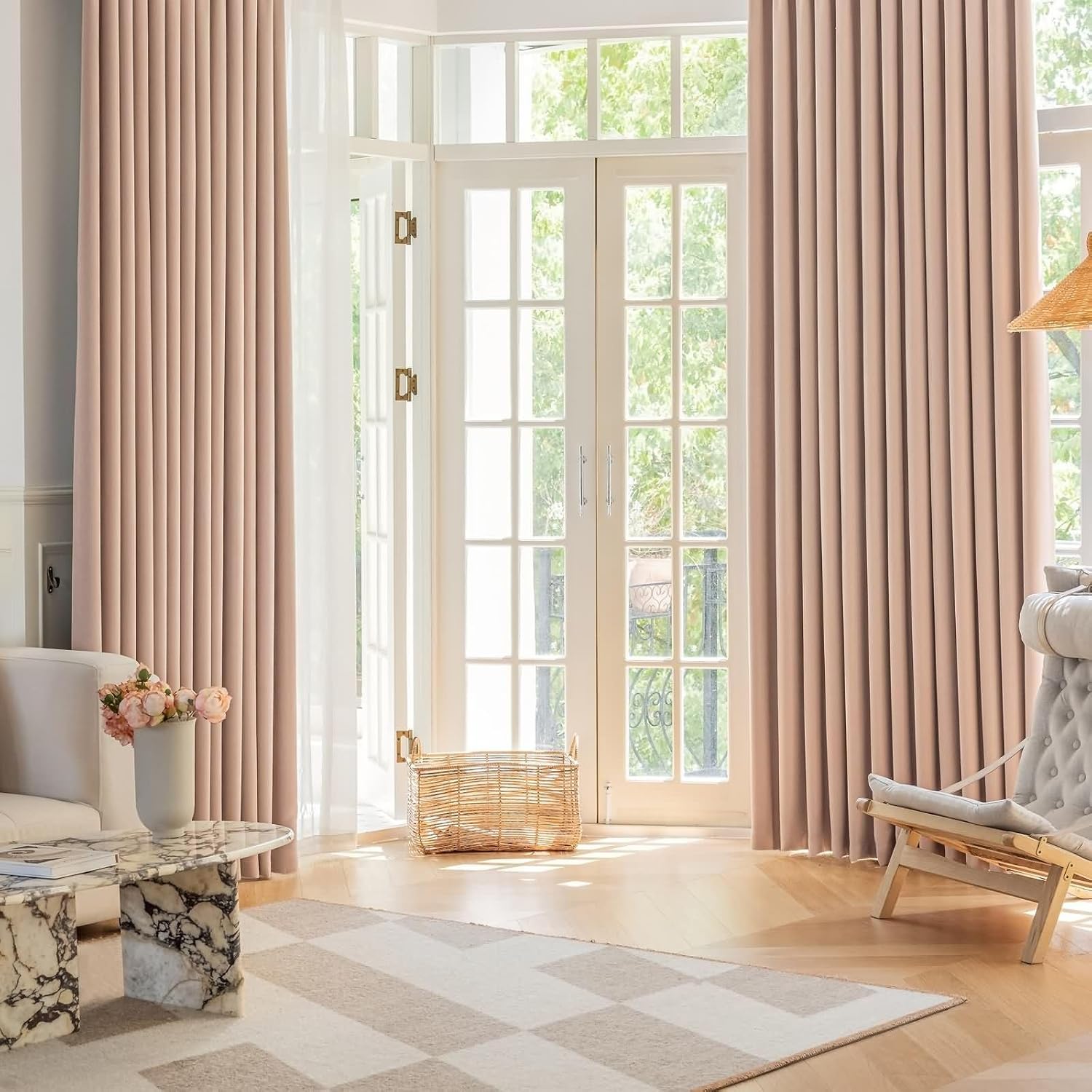 Daesar Blackout Curtains for Bedroom 54 Inch Length, Chenille Eyelet Drapes Room Darkening Curtains Solid Pink Short Blackout Curtain for Window Treatment Living Room 40x54 Inch, 2 Panels