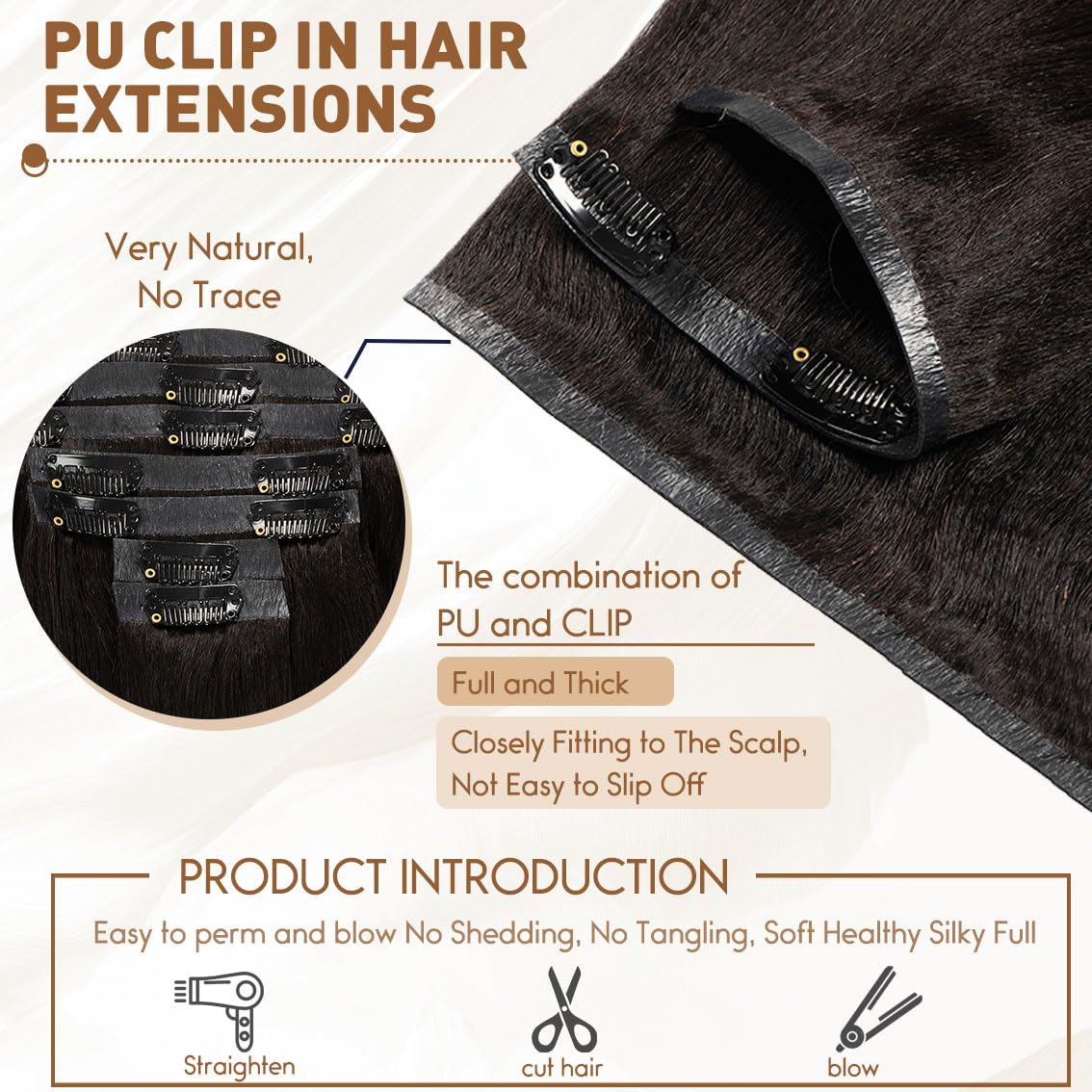 Anrosa Yaki Clip in Hair Extensions Human Hair Ultra Invisible Real Human Hair Clip in Extensions Soft Silky Seamless Hair Extensions for black women 20 Inch #1B 7pcs