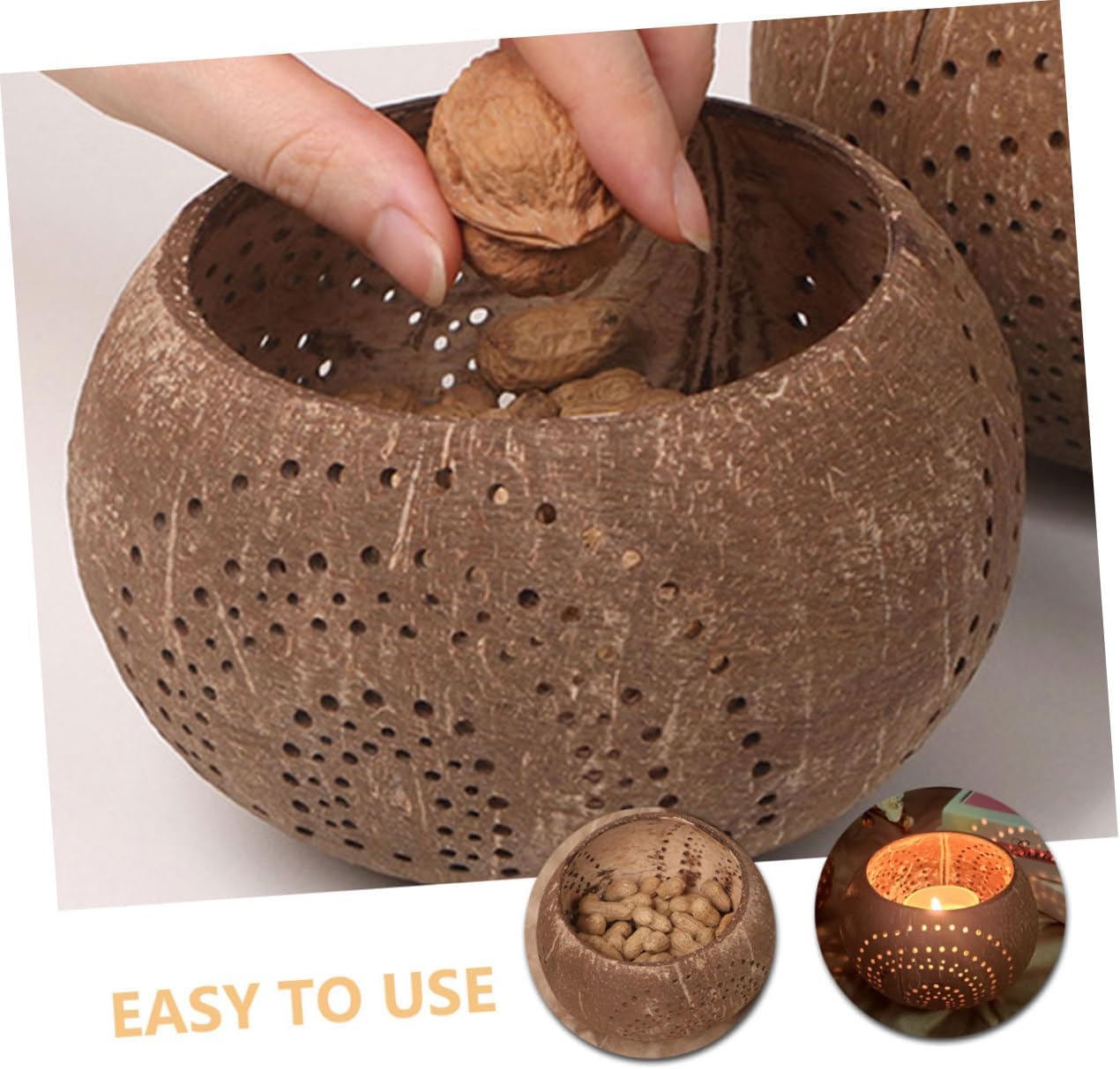Ciieeo Coconut Shell Candle Holder Unique Patterned Bowl for Candle Making Multi-Functional Decor for Home Cafe Restaurant and Buffet Use