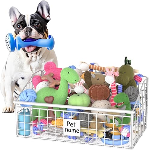Miniatura 14 de Cesta indestructible para juguetes para perros, caja de juguetes mediana para perros, canasta de metal para perros para juguetes, organizador de