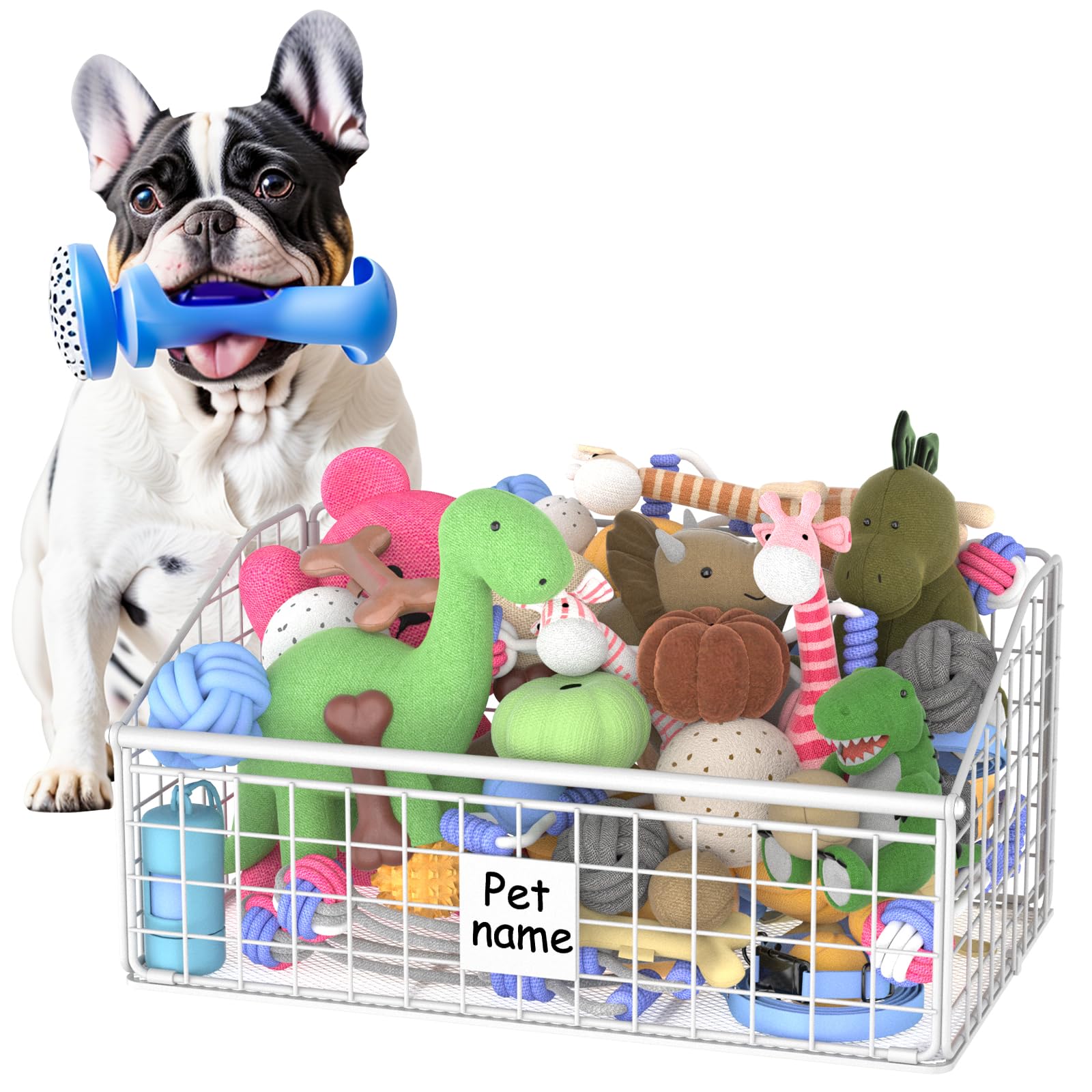 Cesta indestructible de juguetes para perros, caja de juguetes mediana para perros, canasta de metal para juguetes, almacenamiento
