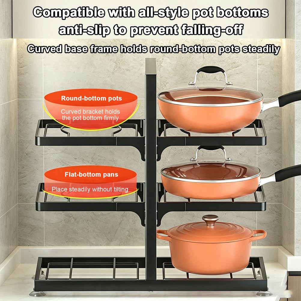 Organizzatore per pentole e padelle a 8 Livelli per sotto Mobile | Scaffale da Cucina per Stoviglie con Piani Rimovibili, Organizzatore per Mobili da Cucina Adatto ad Articoli di Cottura