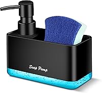 Eavida 2-in-1 Dish Soap Dispenser with Sponge Holder - Compact Countertop Pump for Kitchen Sink, Bathroom Hand Soap, Lotion (Black, 8.5oz)