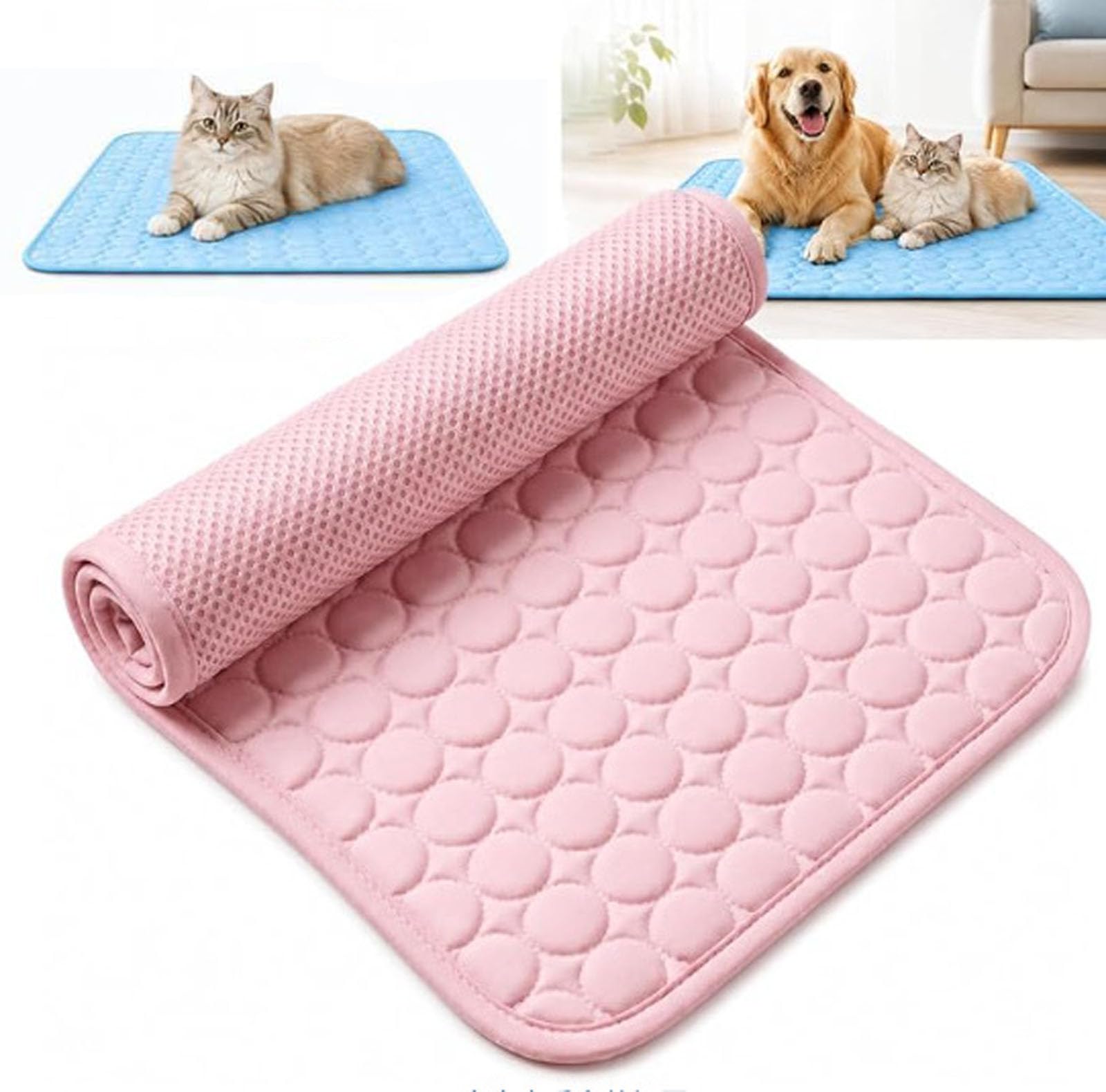 Self-Cooling Mat for Dogs & Cats, Thin Cooling Blanket Dog Summer Dog Mat Bed Cooling Blanket Non-Slip Cooling Pad Portable Washable Pet Cooling Mat for Home, Outdoors, Car, Travel (Pink, 150*100cm)