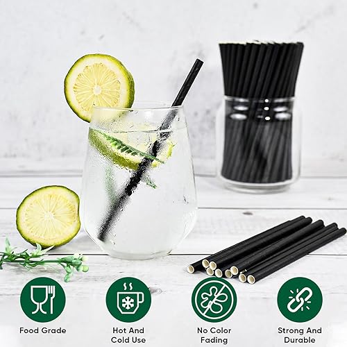 Vista 32 de Pajitas de papel corto desechables de papel kraft marrón de 5.75 pulgadas y pajitas para agitar, para el hogar, bares y restaurantes Marrón Kraft