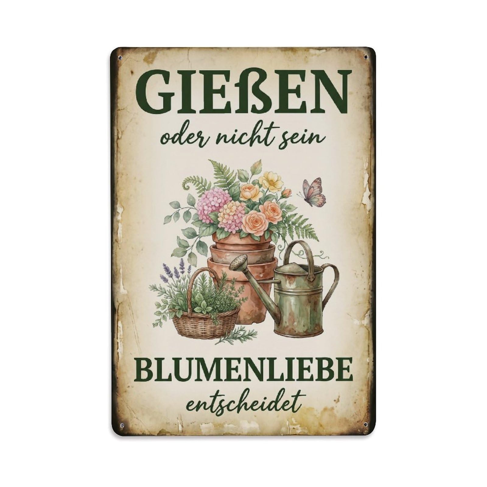 Vintage Funny Garden Water Or Not Be Rustic Gate Lovely Metal Tin Sign Plaque Wall Decor for Cafe, Club Bar, Office, Garden Metal Poster 8x12Inch