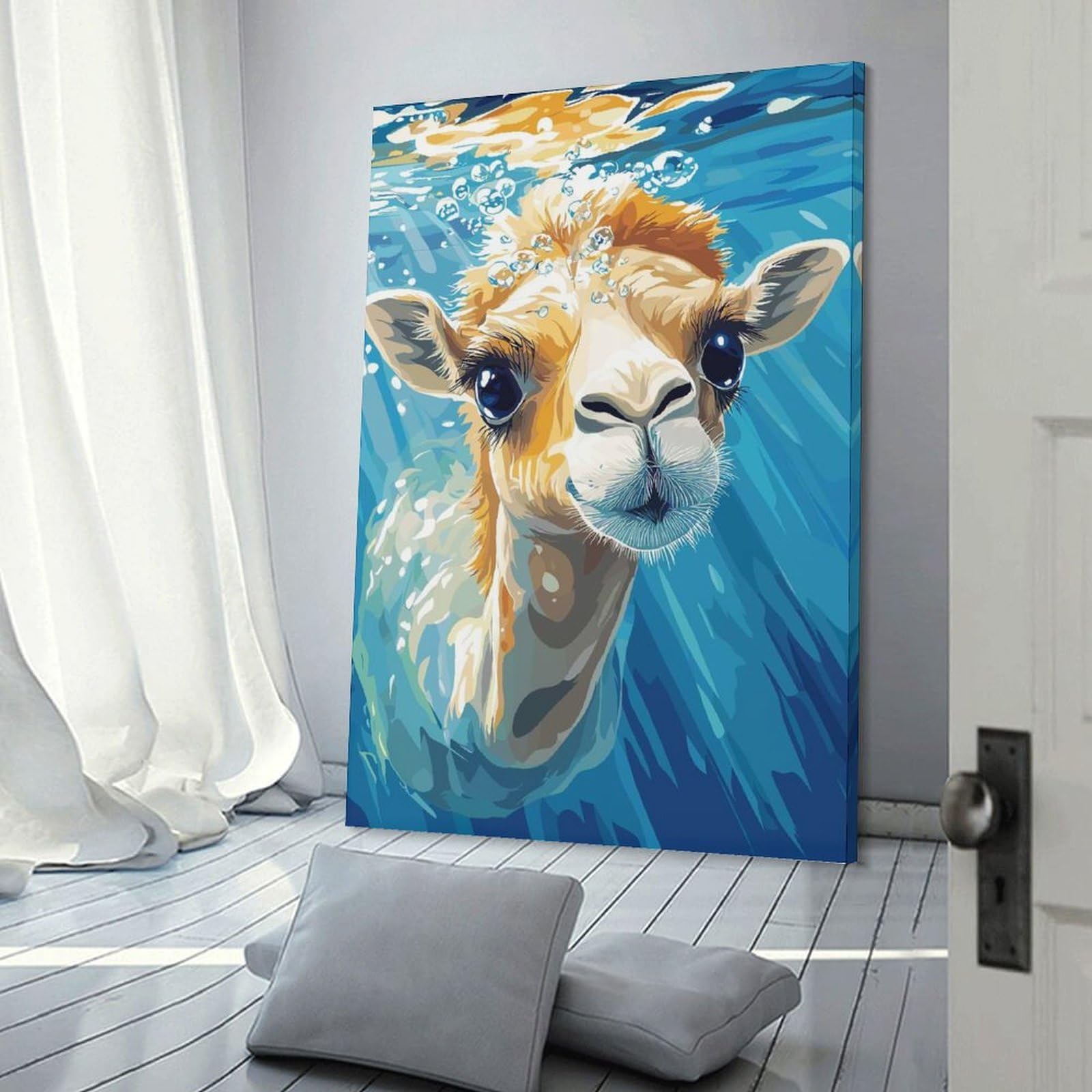 Junmoney Wall Art Print Camel Underwater with Bubbles Illustration, 24x36inch(60x90cm), for Home Lounge, Bedroom Or Reading Nook, Modern Wall Decor for Cosy Interiors