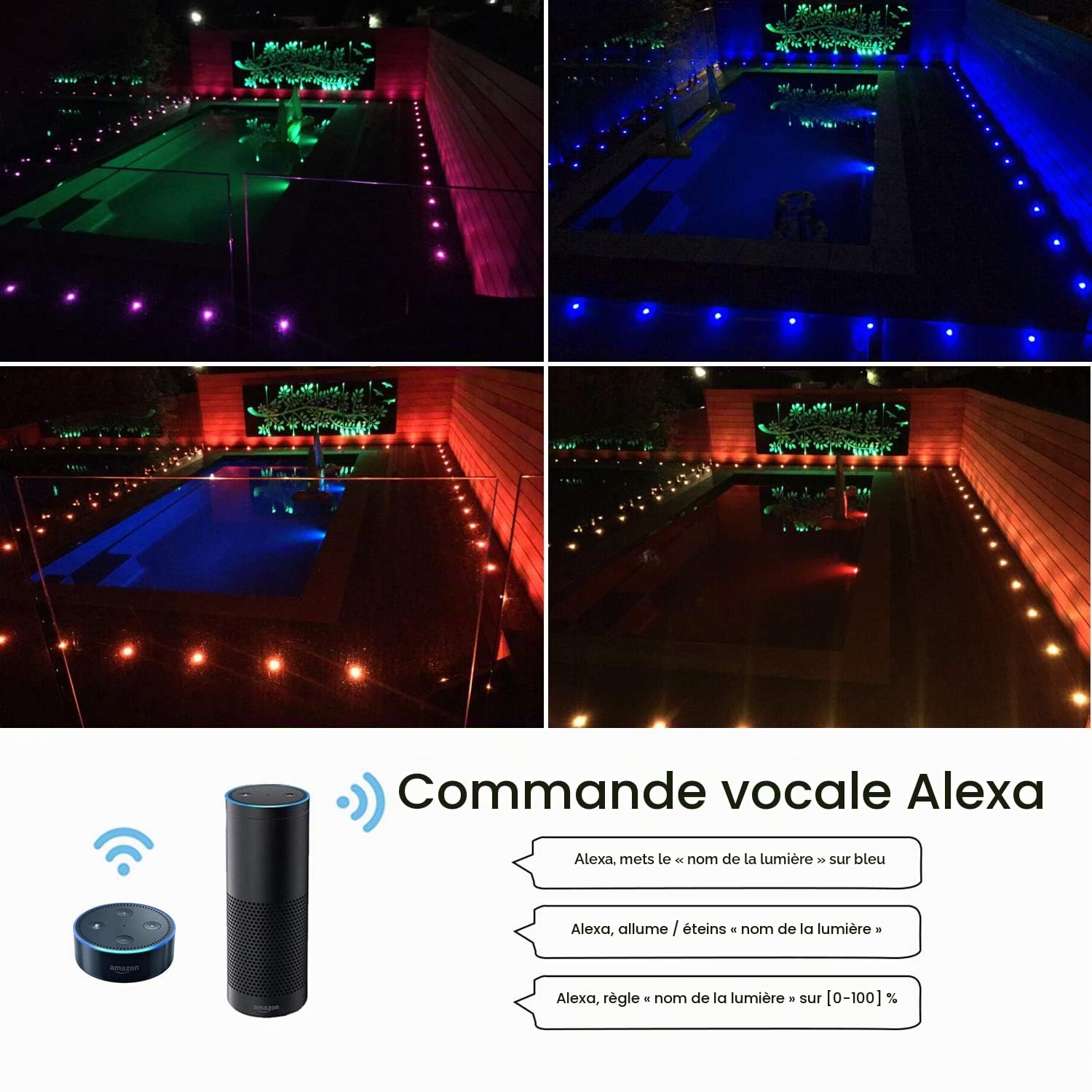 Lot de 10 WIFI RGB Spots LED Encastrable Extérieur, Ø45mm IP67 Étanche, éclairage pour Jardin Terrasse Escalier Deck en Bois Patio Décoration intérieur et extérieur