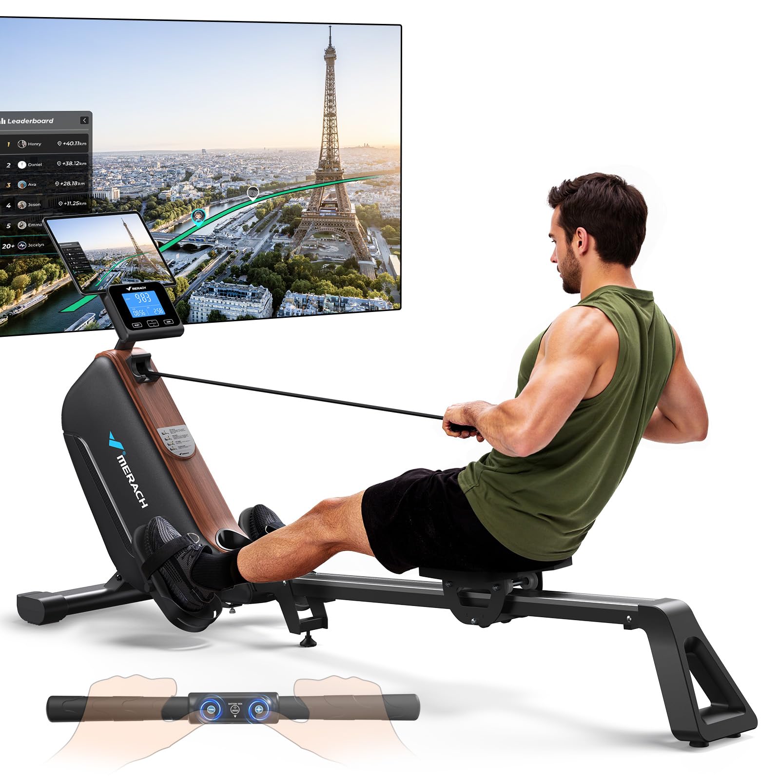 MERACH Vogatore per Casa, Vogatori Magnetici Silenziosi, Binari Migliorati ed Espansi da 130 cm per Movimenti più Liberi, Dotato di APP Esclusiva