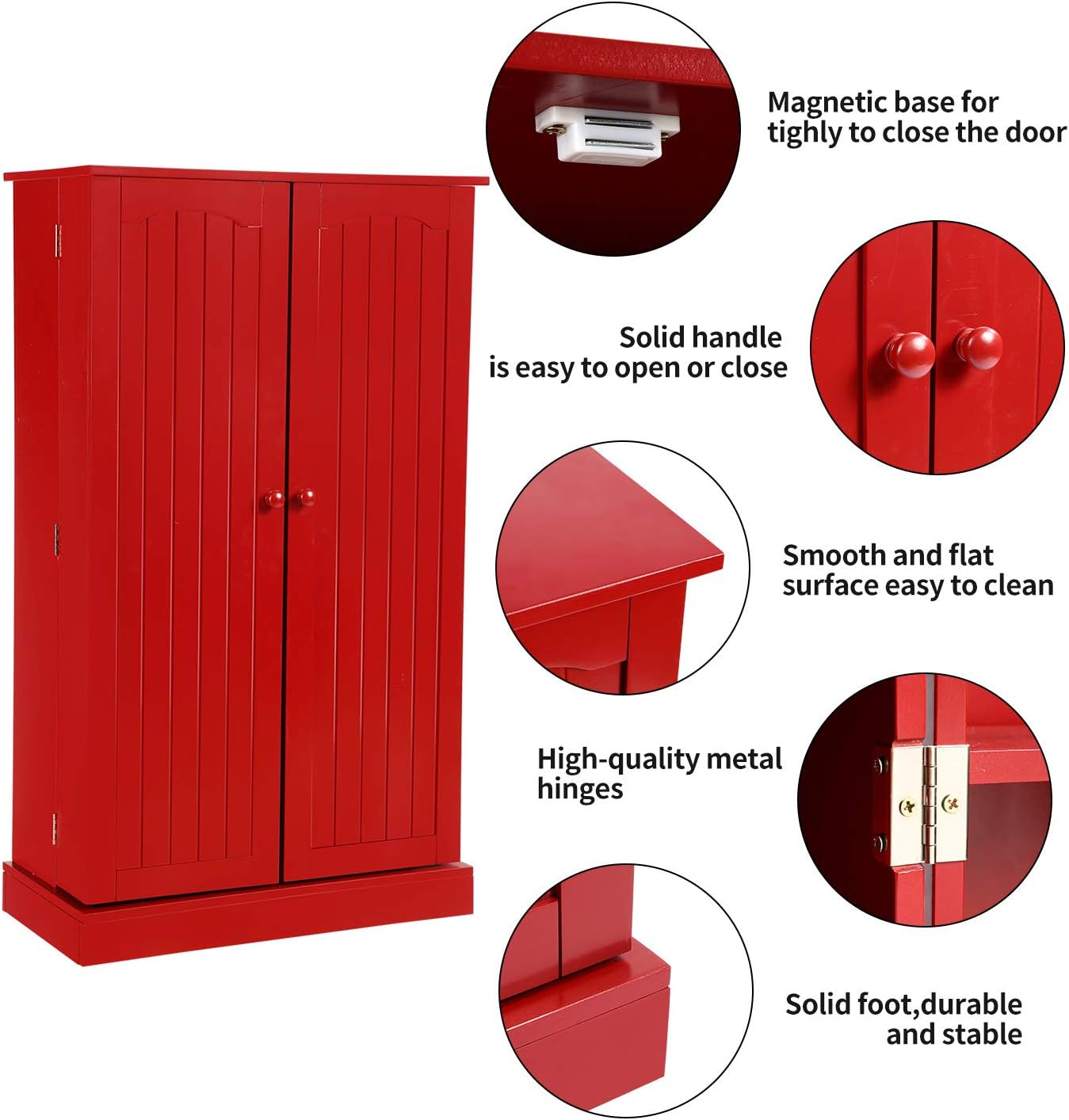 HOME BI 41'' Red Kitchen Pantry Cabinet, Double Door Food Storage Cabinet with Doors and 6 Shelves, China Cupboard Space Saving Cabinet - Buffets & Sideboards
