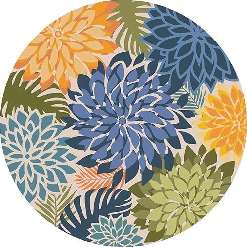 Miniatura 22 de Alfombra de área para exteriores de 5x8 pies, lavable, multicolor, alfombra de patio tropical botánica floral de felpilla impermeable para Azul